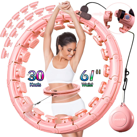 Leann L!fe U1-30 Knots, Magnetic Lock Smart Weighted Hula Hoop for Adults Weight Loss, Infinity Hoop Plus Size, Children Adult Home Outdoors, Fitness Exercise, Abdominal Toner, Peach