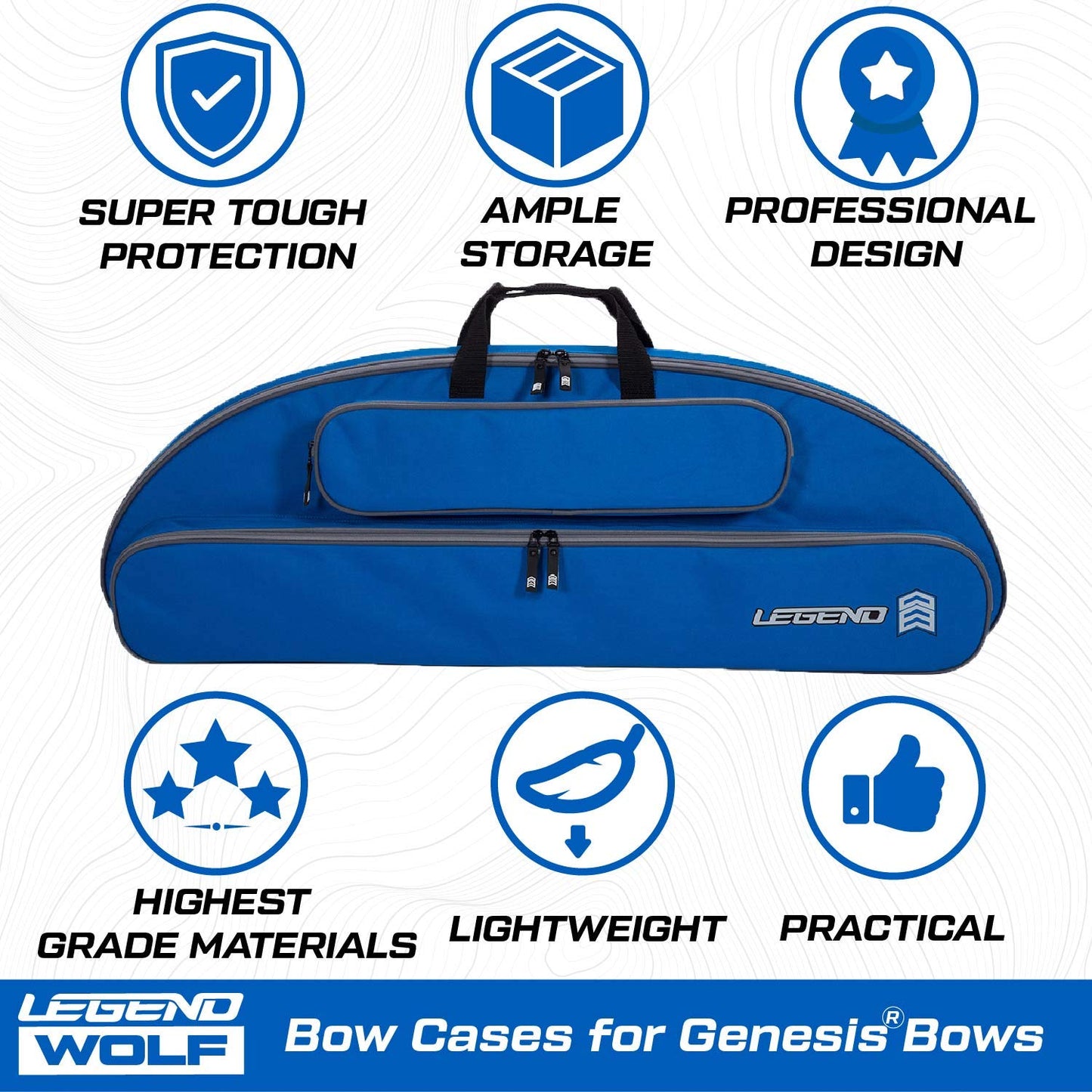 LEGEND Wolf Genesis Compound Bow Case - NASP Archery Travel Bag for Genesis Bows with Foam Padding, Backpack Straps, External Pockets & Nylon Lining - Ultimate Gear Protection - 37 inch Interior- Blue