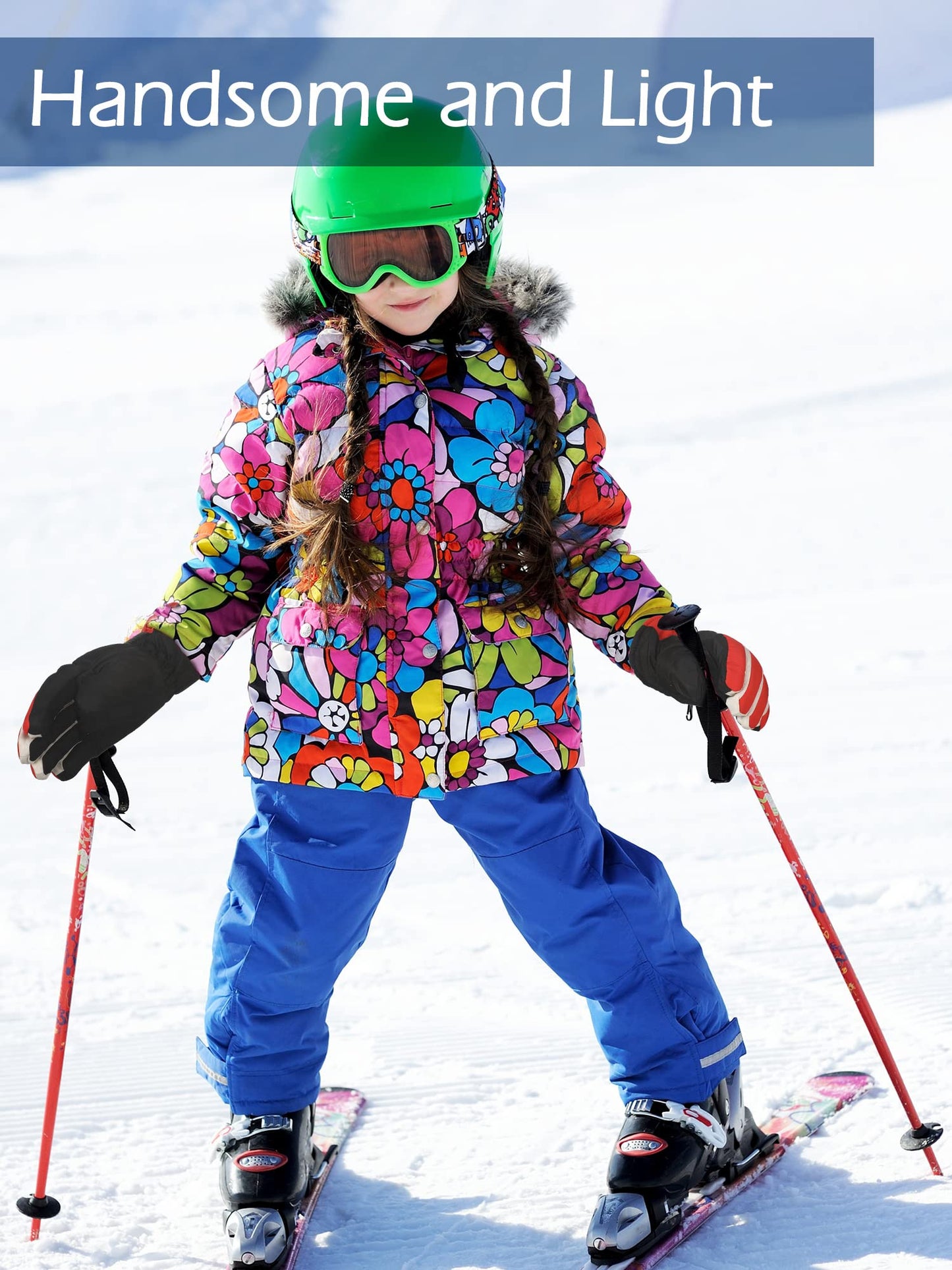 Newcotte Kids Winter Snow Ski Waterproof Gloves Warm Windproof Outdoor Sports Gloves Anti Water Ice Skating Snowboard Gloves for Girls Boys(Vivid Color, 6 Pairs)
