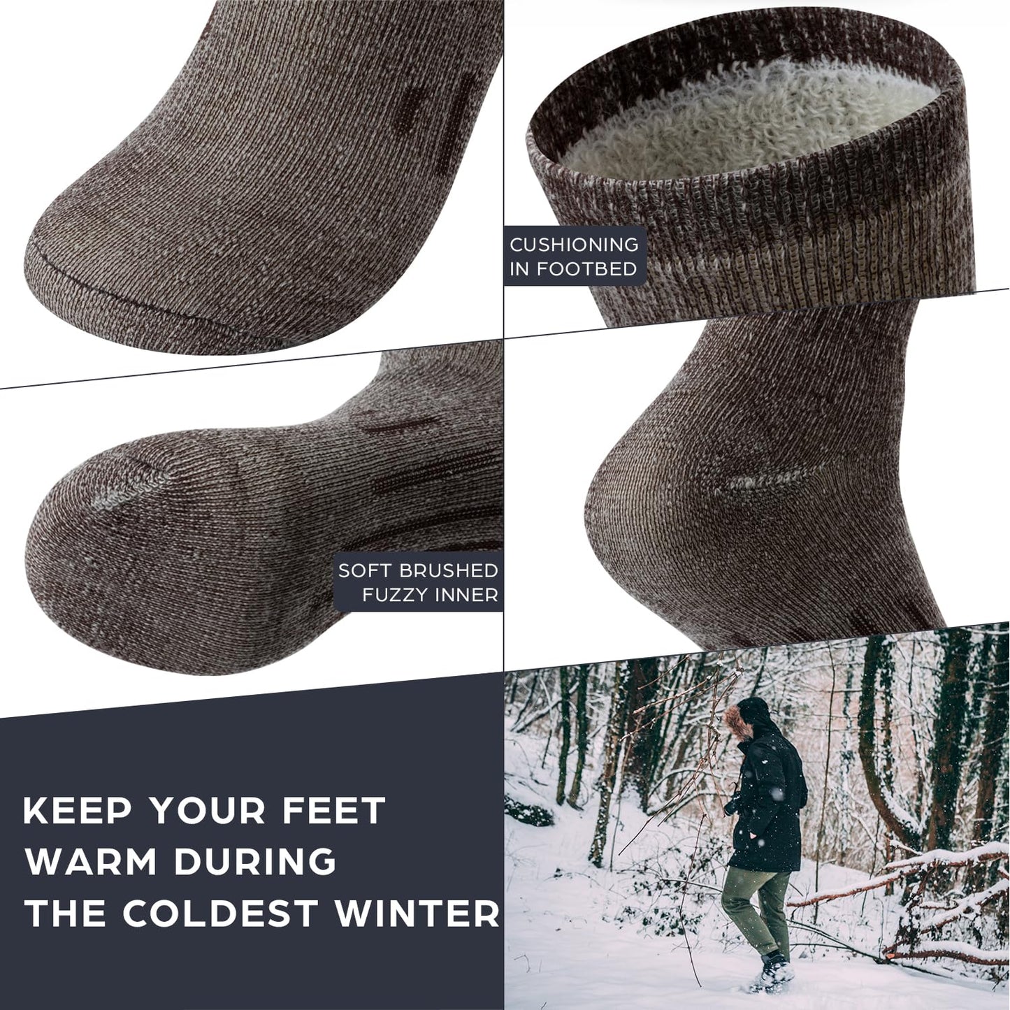 DG Hill 3 Pairs 80% Merino Wool Socks for Men and Women, Warm Thermal Wool Socks For Hiking, Crew Style, Moisture Wicking