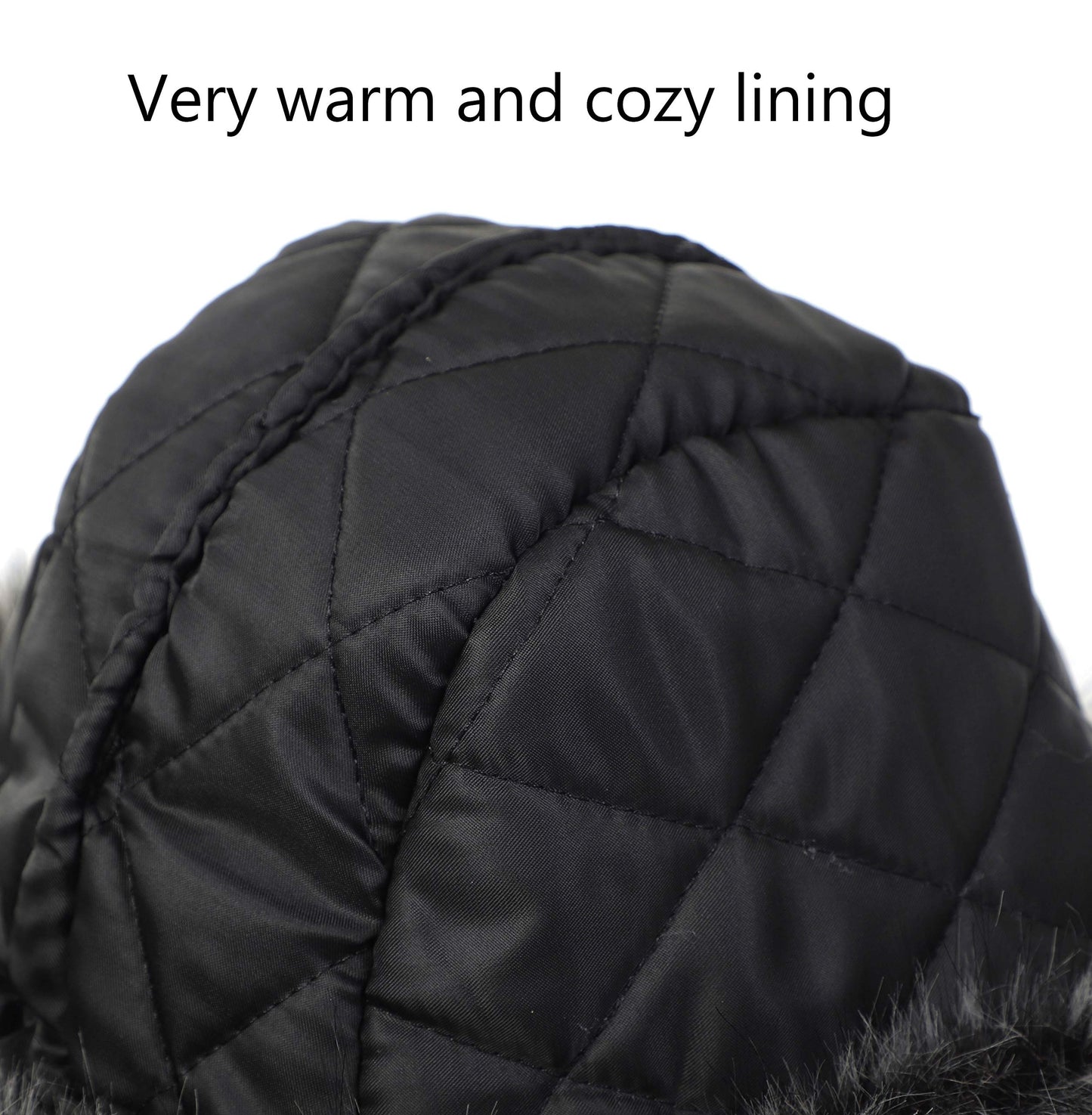 LA CARRIE Women's Faux Fur Hat Russian Cossack Pompom Cap for Winter Ski Snow(Black)