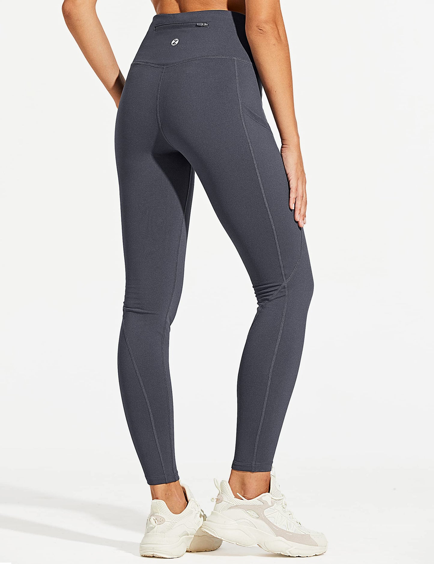 ZUTY Fleece Lined Leggings Women Water Resistant Winter Thermal Warm Hiking Running Leggings with Pockets Plus Size Dark Gray L
