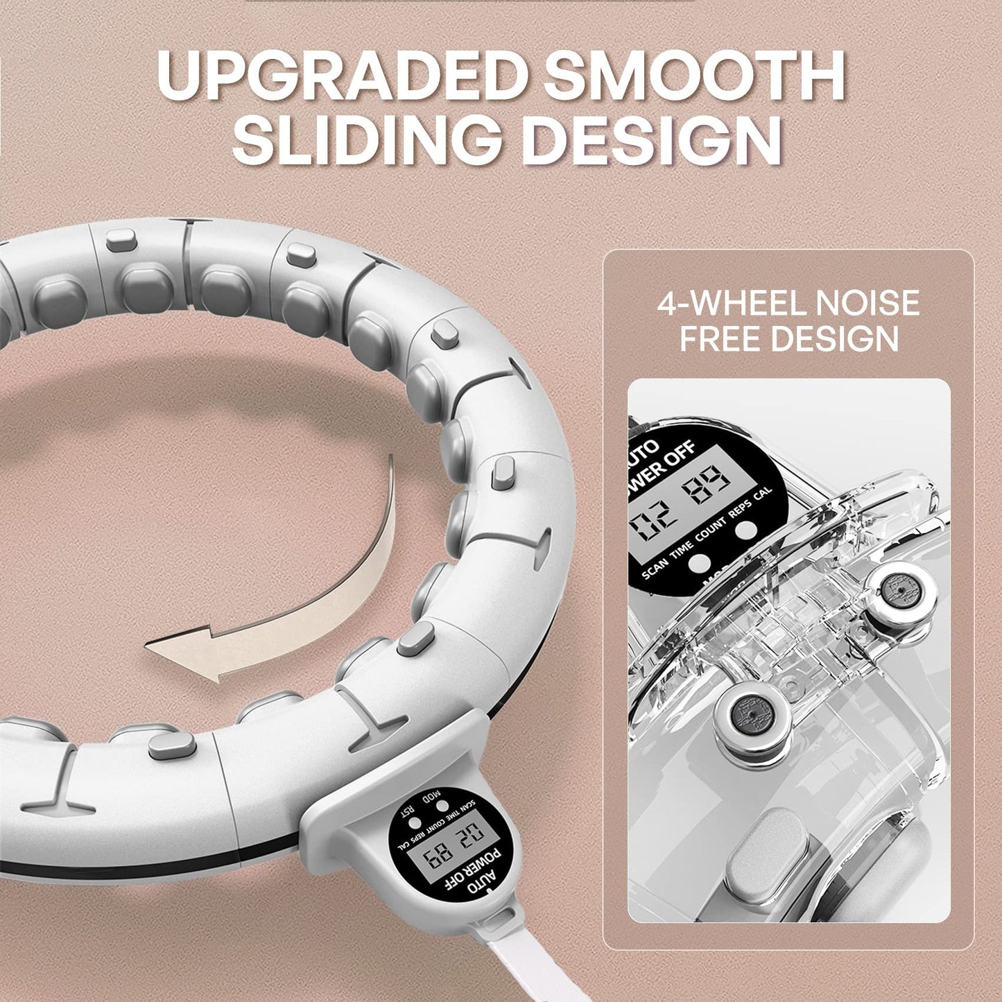 Leann L!fe 11+1 Spare Knots Waist 36" with Counter, Smart Weighted Hula Hoop for Adults Weight Loss, Infinity Hoop, Children Adult Home Outdoor Fitness Exercise, Abdominal Toner, White