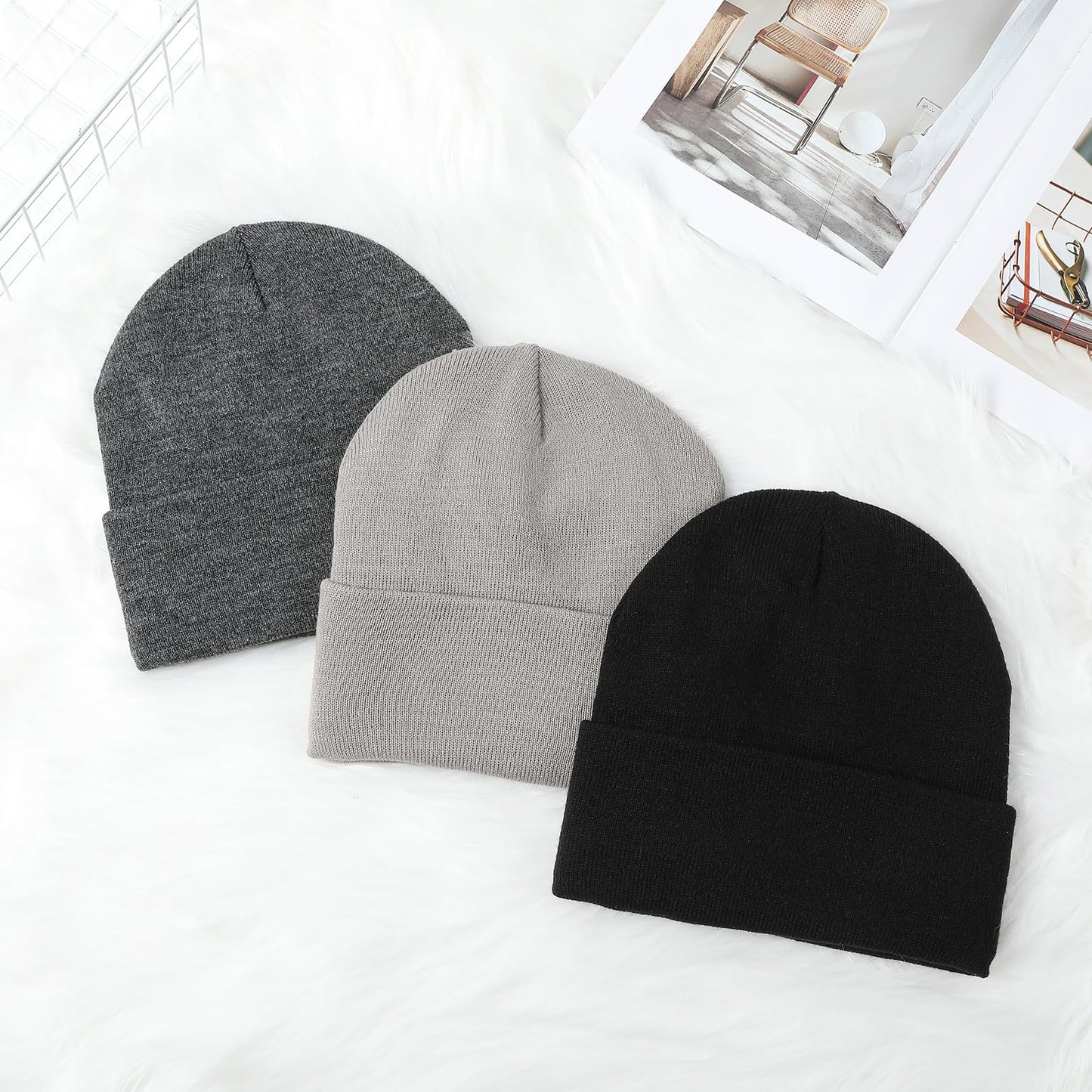 KUIRAN 3 Pack Satin Lined Beanie Hats for Women Men Knit Acrylic Beanie Winter Hat Silk Lining