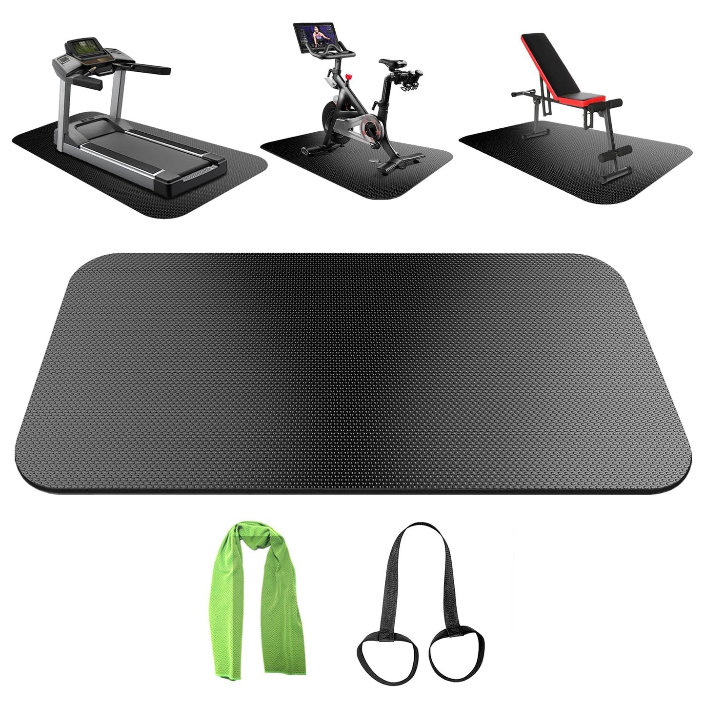 Exercise Equipment Mat,Bike Mat Compatible with Peloton Bike Elliptical Treadmill Mat,Under Exercise Bike Trainer Mat Pad for Stationary Indoor Spin Bike,Hardwood Floor Carpet Black Gym Equipment Mat
