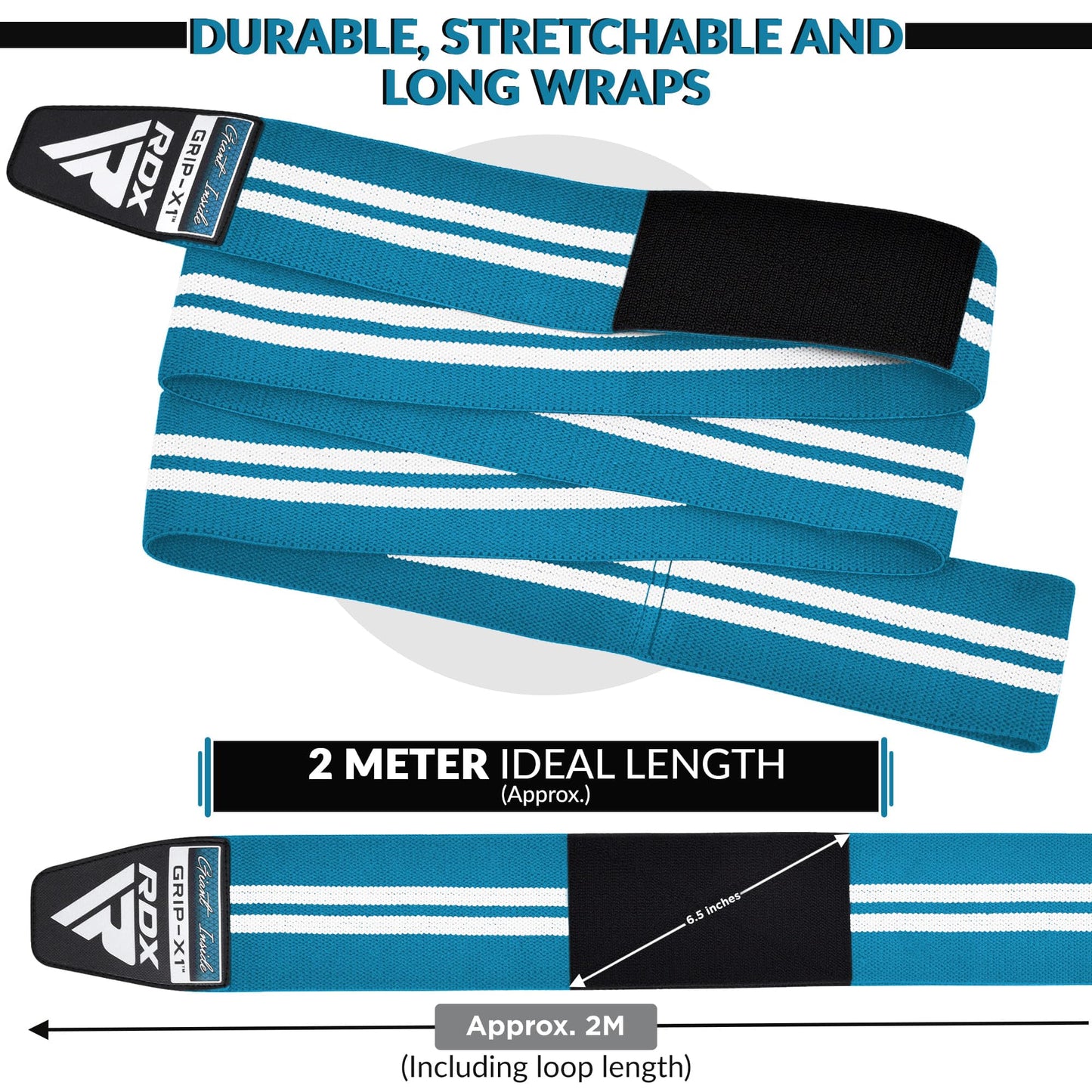 RDX Knee Wraps Pair Weightlifting, 78” Elasticated Straps for Gym Workout Fitness Squats Powerlifting Leg Press Bodybuilding
