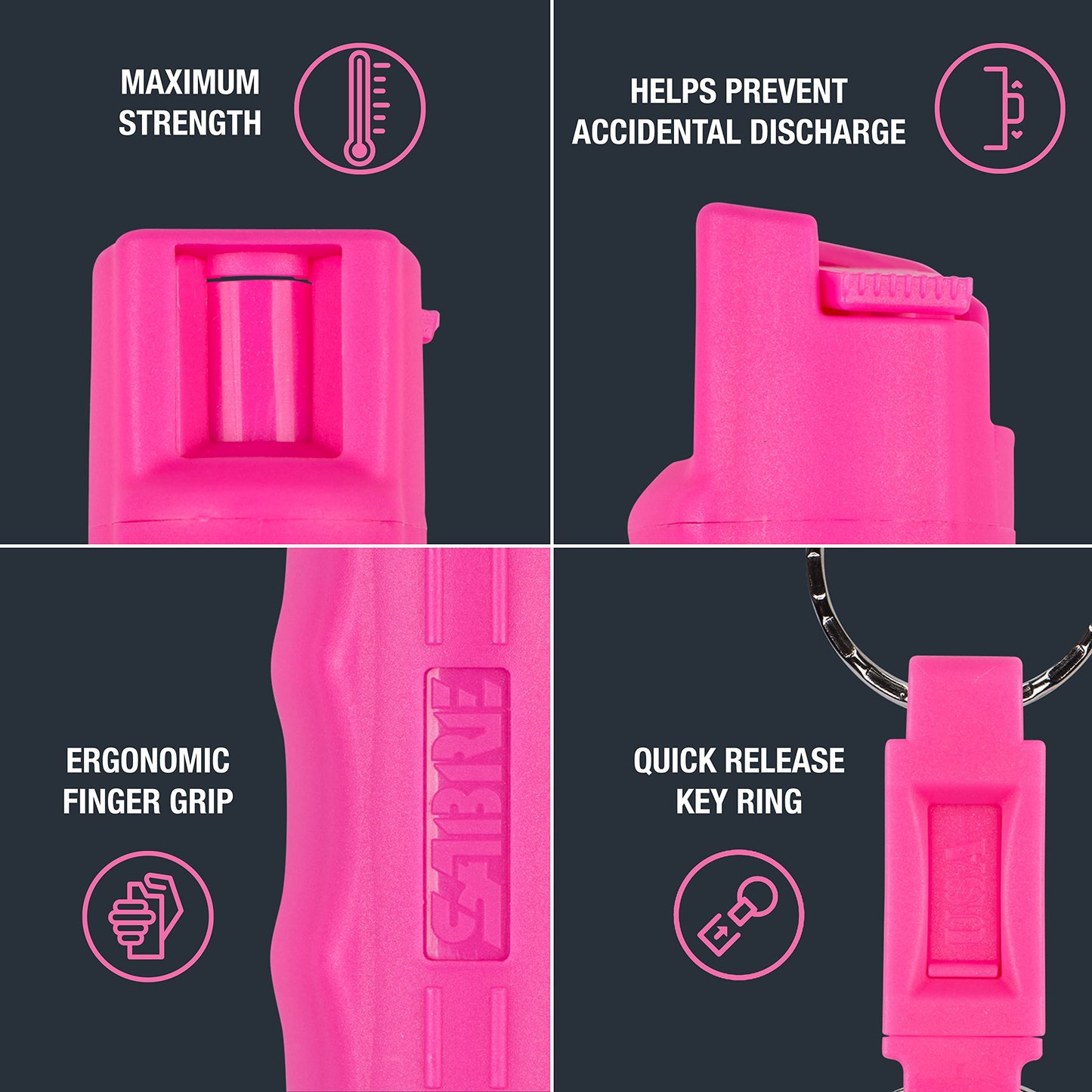 SABRE Self Defense Spray, 3-in-1 Formula Contains Max Strength Pepper Spray, CS Military Tear Gas & UV Marking Dye, Quick Release Easy Carry Key Ring, Finger Grip for Accurate Aim, 0.54 fl oz, 2 Pack