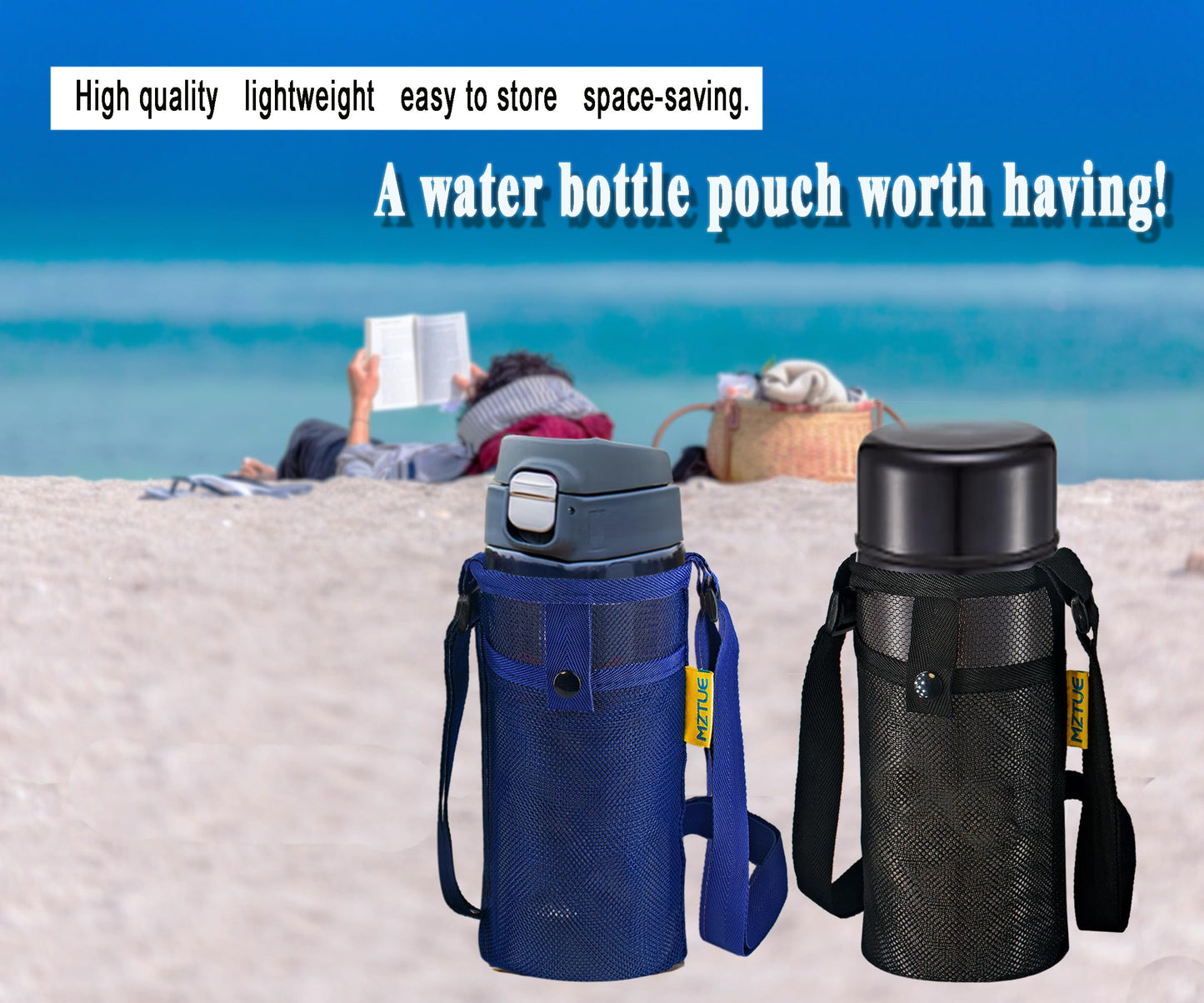 MZTUE Water Bottle Holder with Strap, Folding Portable Water Bottle Carrier with Strap Easy Clean, Water Bottle Bag strap, Water Bottle sling bag for Hiking, Walking, hiking, Travel, etc, 2-Pcs