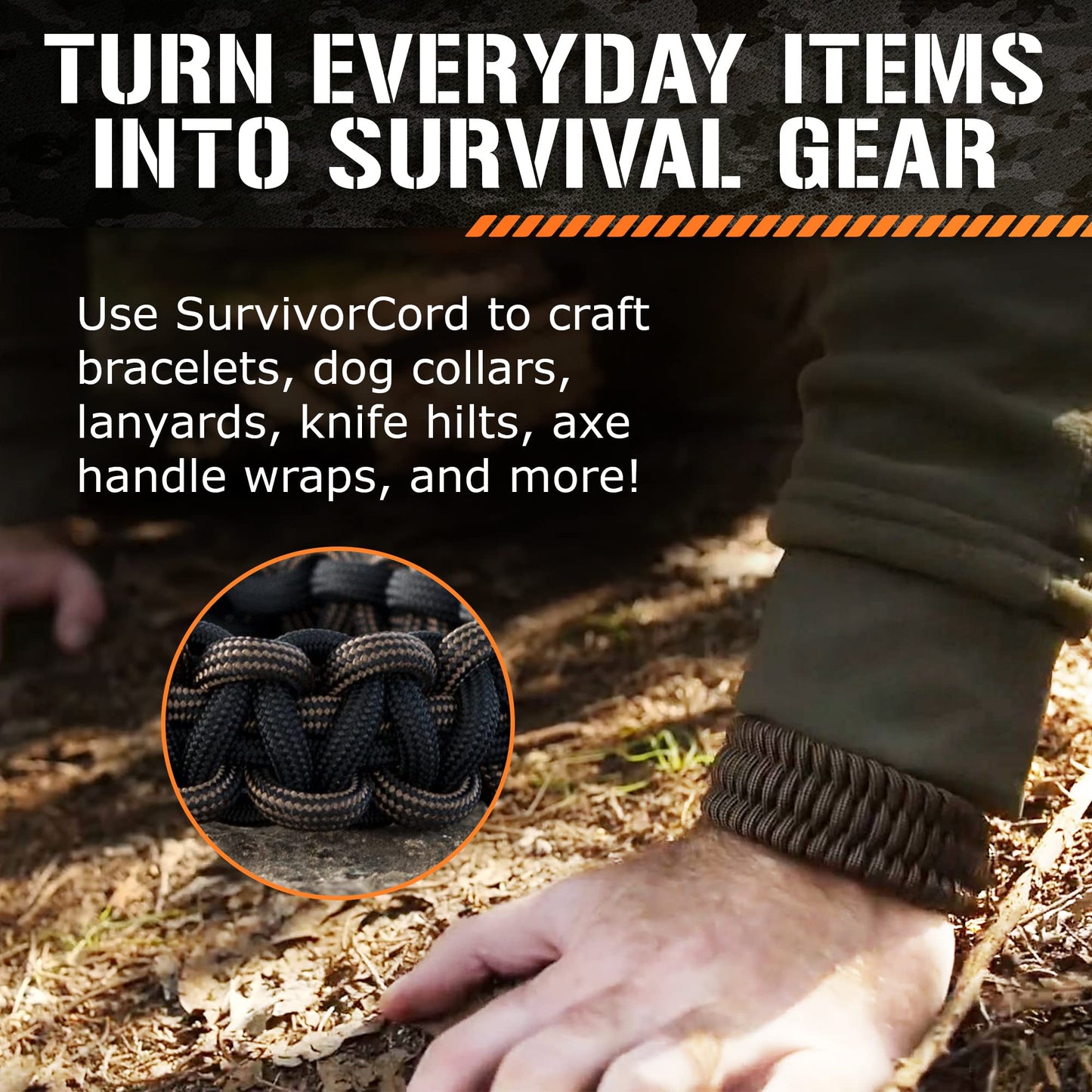 SurvivorCord Paracord - From Titan Survival - Patented 620LB Strength 550 Military Paracord with 3 Strands - Heavy Duty 550 Hank Cord Camping & Outdoor - Paracord with Firestarter & Survival Cord