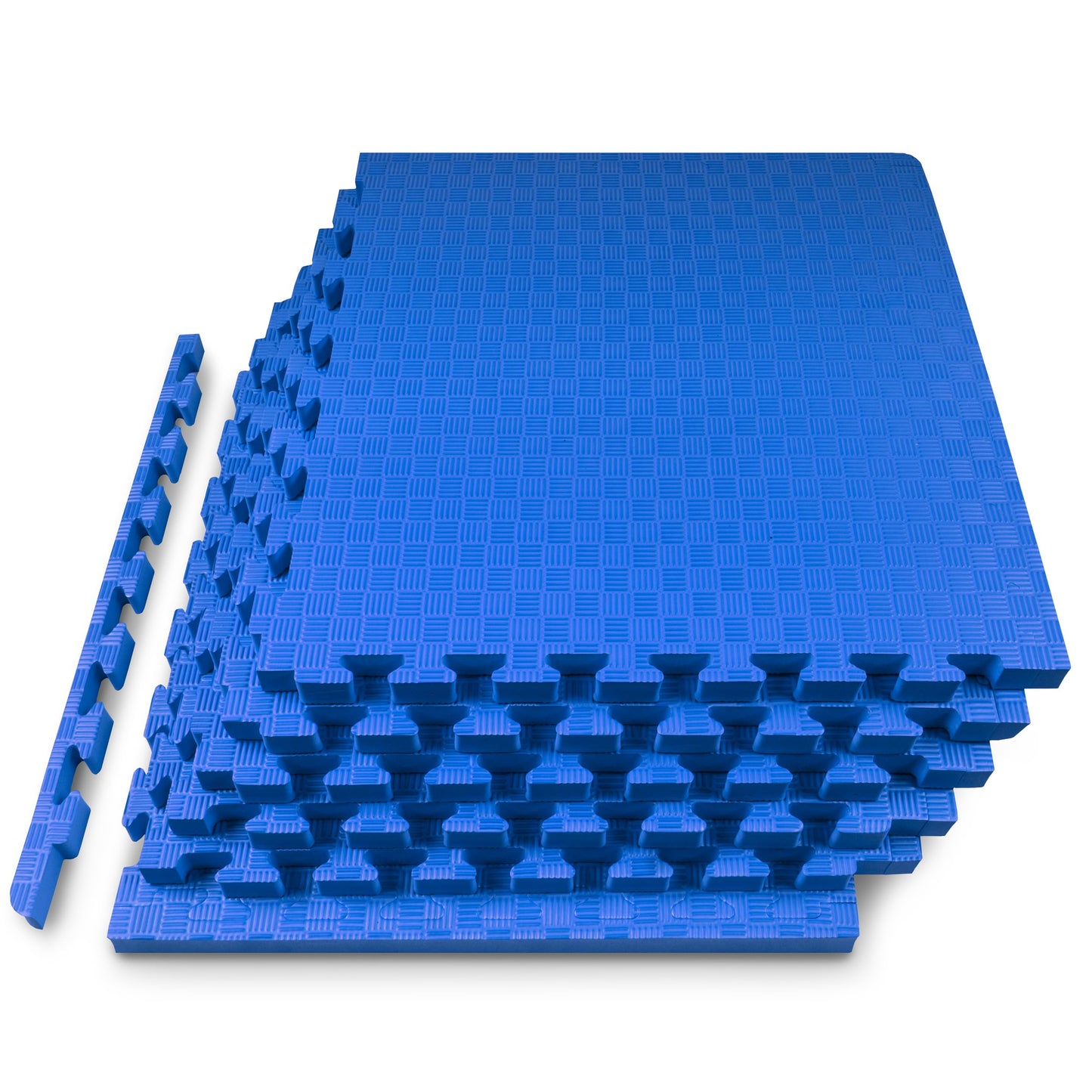 ProsourceFit Exercise Puzzle Mat 1-in, Checkered EVA Foam Floor Tiles w/Non-Slip Texture, Gym Mat w/Interlocking Foam Tiles for Adjustable Surface, Shock Absorbing, Waterproof Gym Flooring, Blue