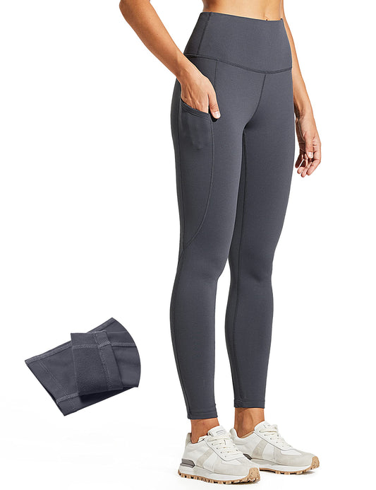 ZUTY Fleece Lined Leggings Women Water Resistant Winter Thermal Warm Hiking Running Leggings with Pockets Plus Size Dark Gray L