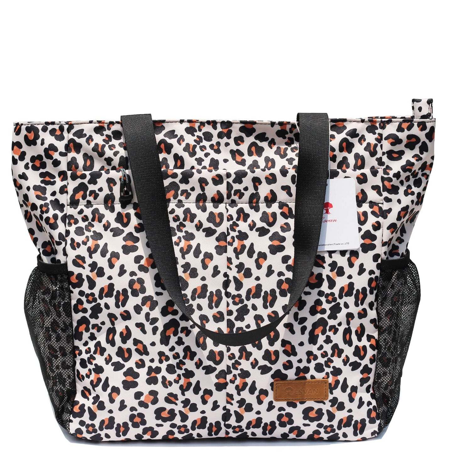 ESVAN Original Floral Water Resistant Tote Bag Large Shoulder Bag with Multi Pockets for Gym Hiking Picnic Travel Beach Daily Bags (Fox)
