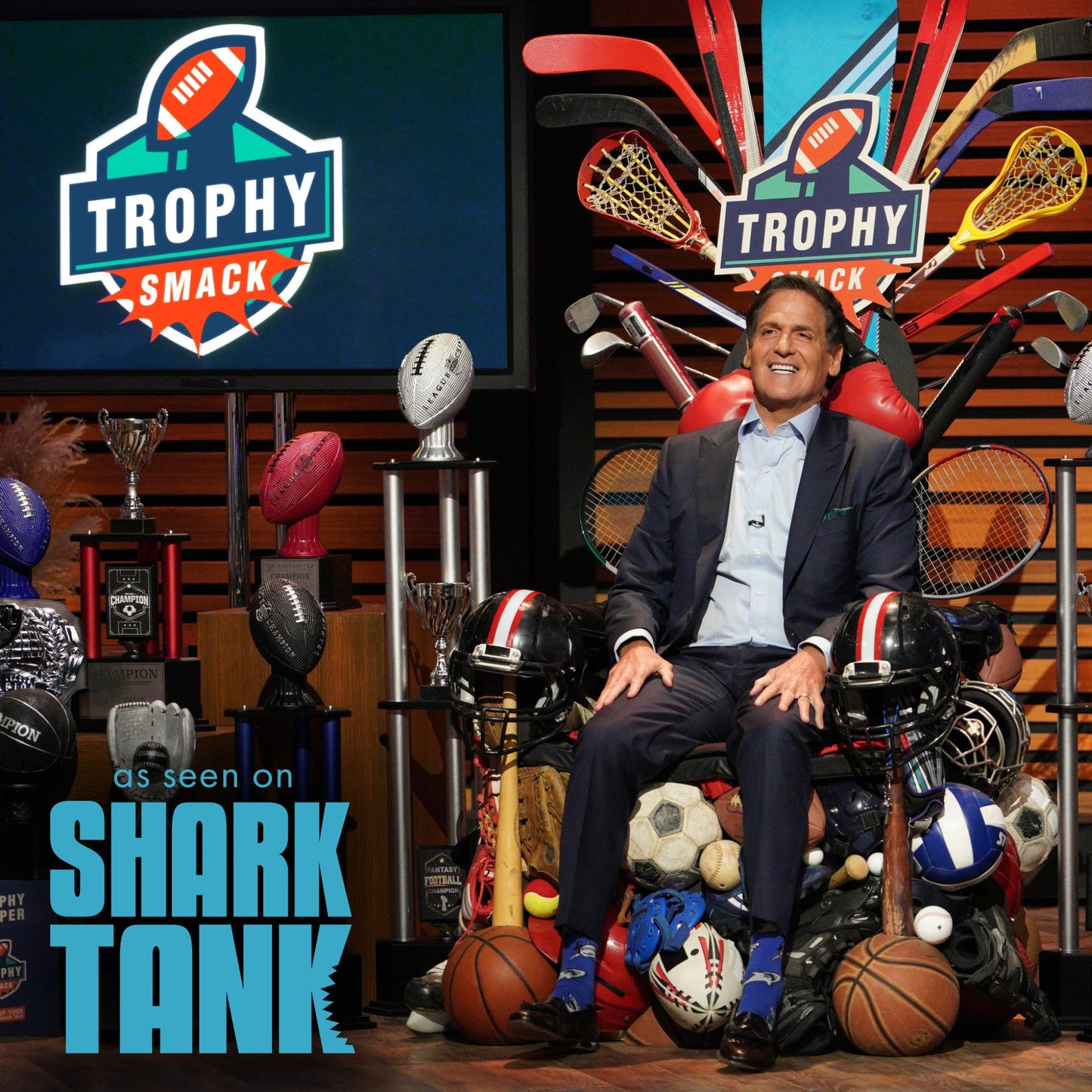 TrophySmack Perpetual Fantasy Football Trophy - Customizable Championship Trophy Award Winner | Free Engraving up to 19 Years Past Winners, 26 Inch Tall (Blue Black)