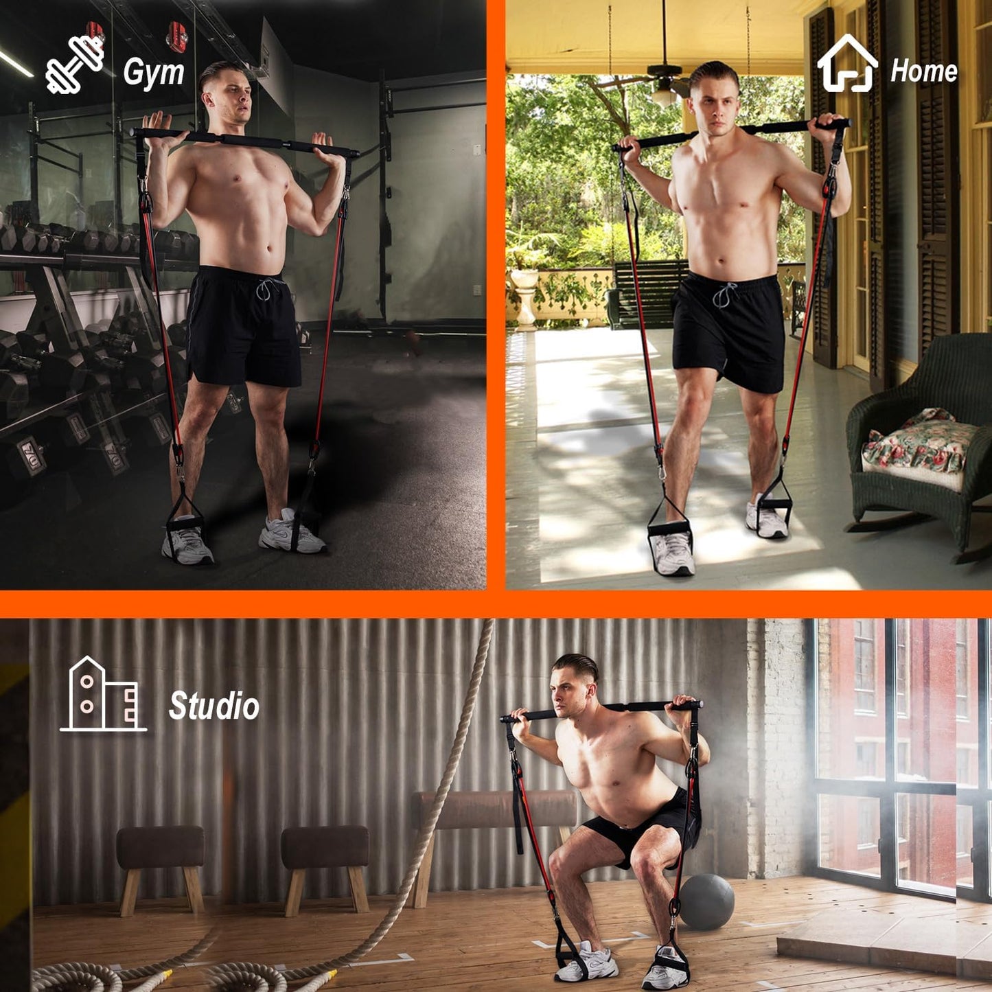 HOTWAVE Pilates Bar Kit with Resistance Bands,Ab Roller for Abs Workout, Squat Machine,Core Strength Training Equipment,Portable Home Gym for Men and Women