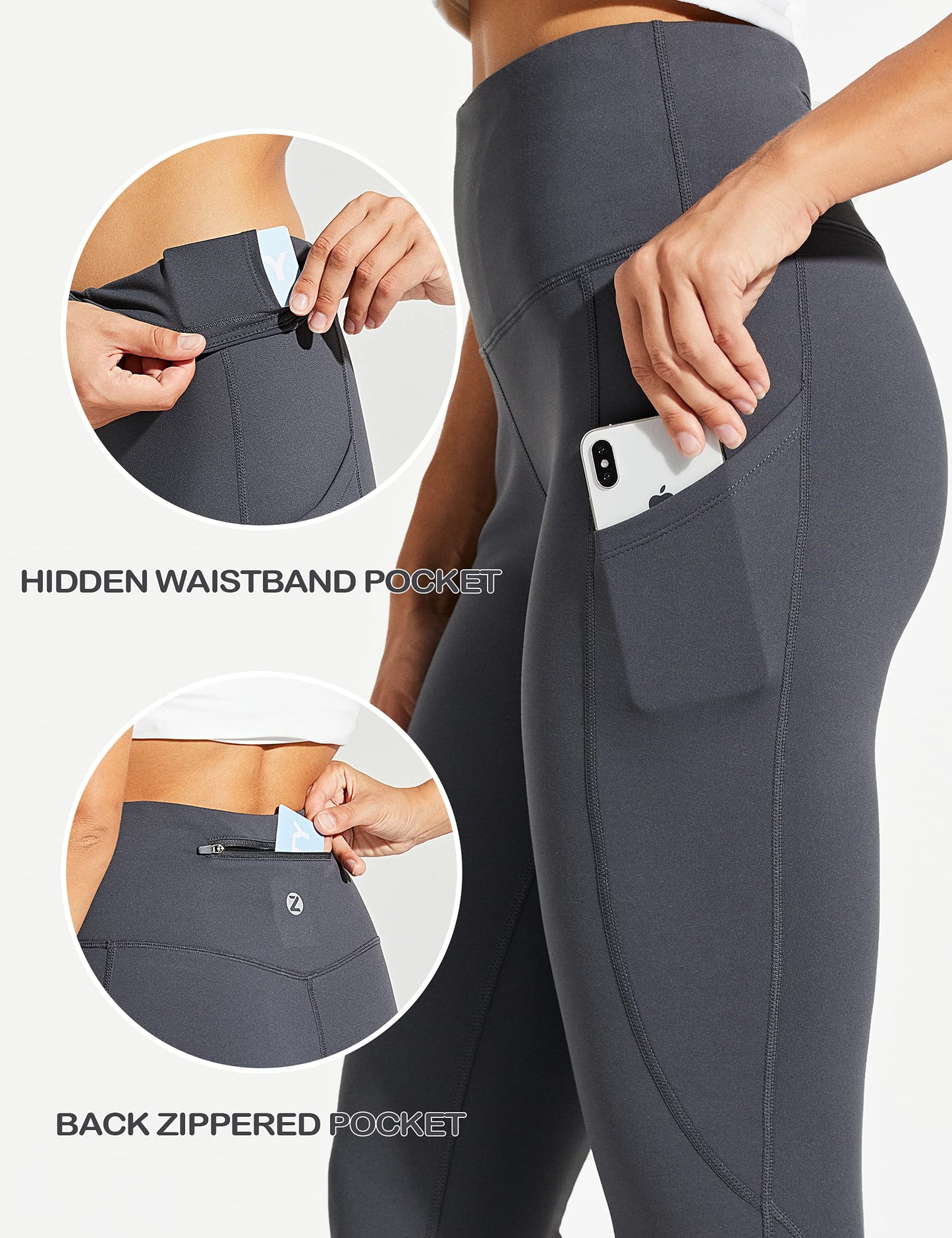 ZUTY Fleece Lined Leggings Women Water Resistant Winter Thermal Warm Hiking Running Leggings with Pockets Plus Size Dark Gray L