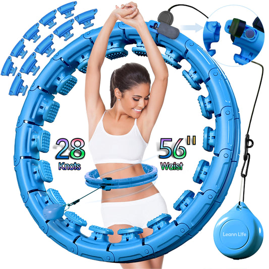 Leann L!fe 28 Knots Waist 56”, Complete U1 Type Smart Weighted Hula Hoop for Adults Weight Loss with Magnetic Lock, Exclusive Custom Colors, Infinity Hoop Plus Size, Abdominal Toner, Navy Blue