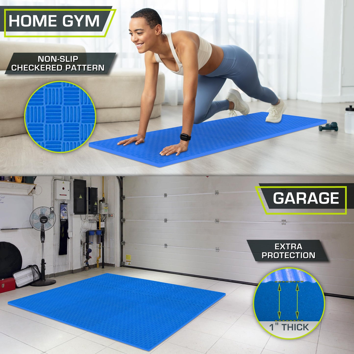 ProsourceFit Exercise Puzzle Mat 1-in, Checkered EVA Foam Floor Tiles w/Non-Slip Texture, Gym Mat w/Interlocking Foam Tiles for Adjustable Surface, Shock Absorbing, Waterproof Gym Flooring, Blue