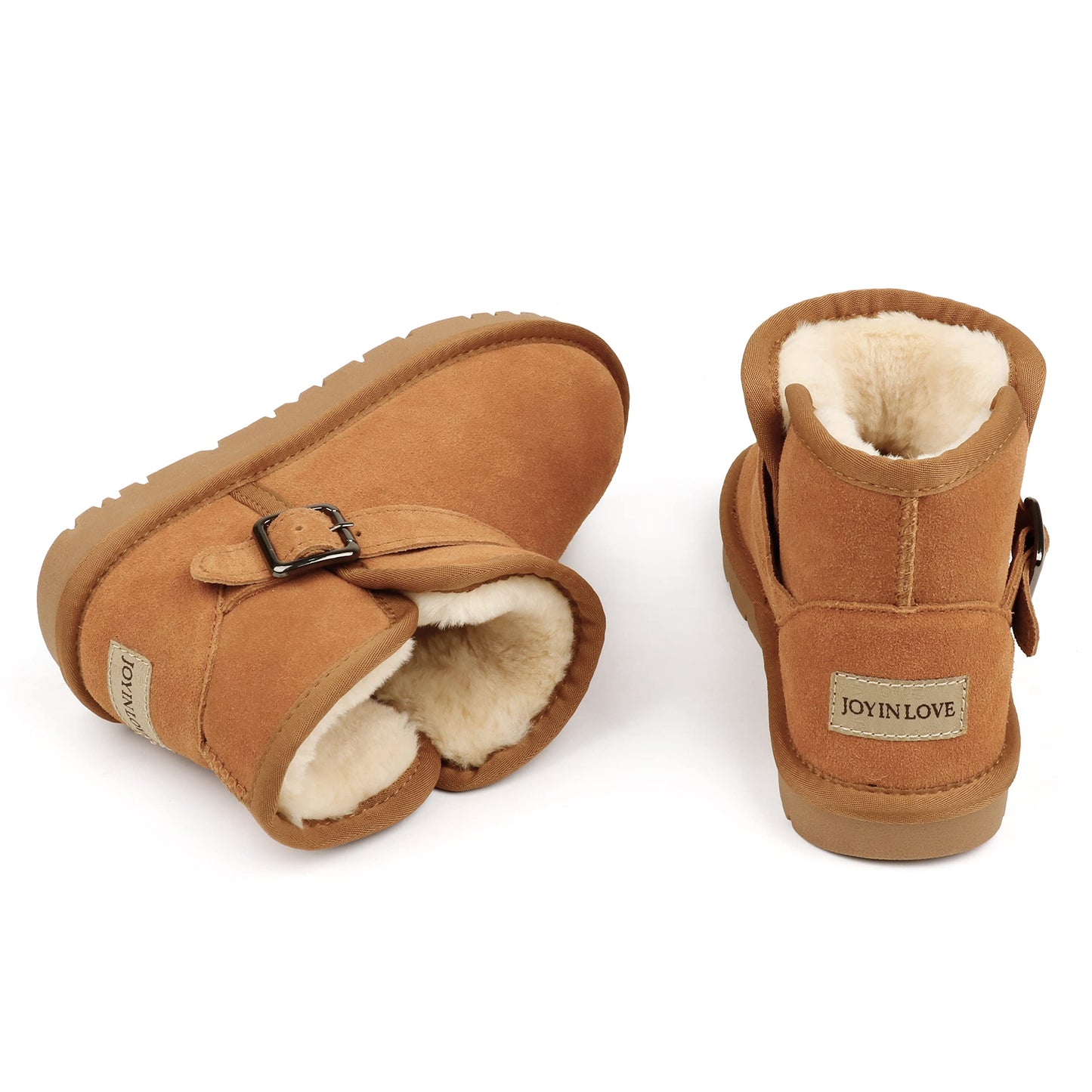 JOY IN LOVE Snow Boots for Women Thick Plush Winter Shoes With Buckle Chestnut 10 US