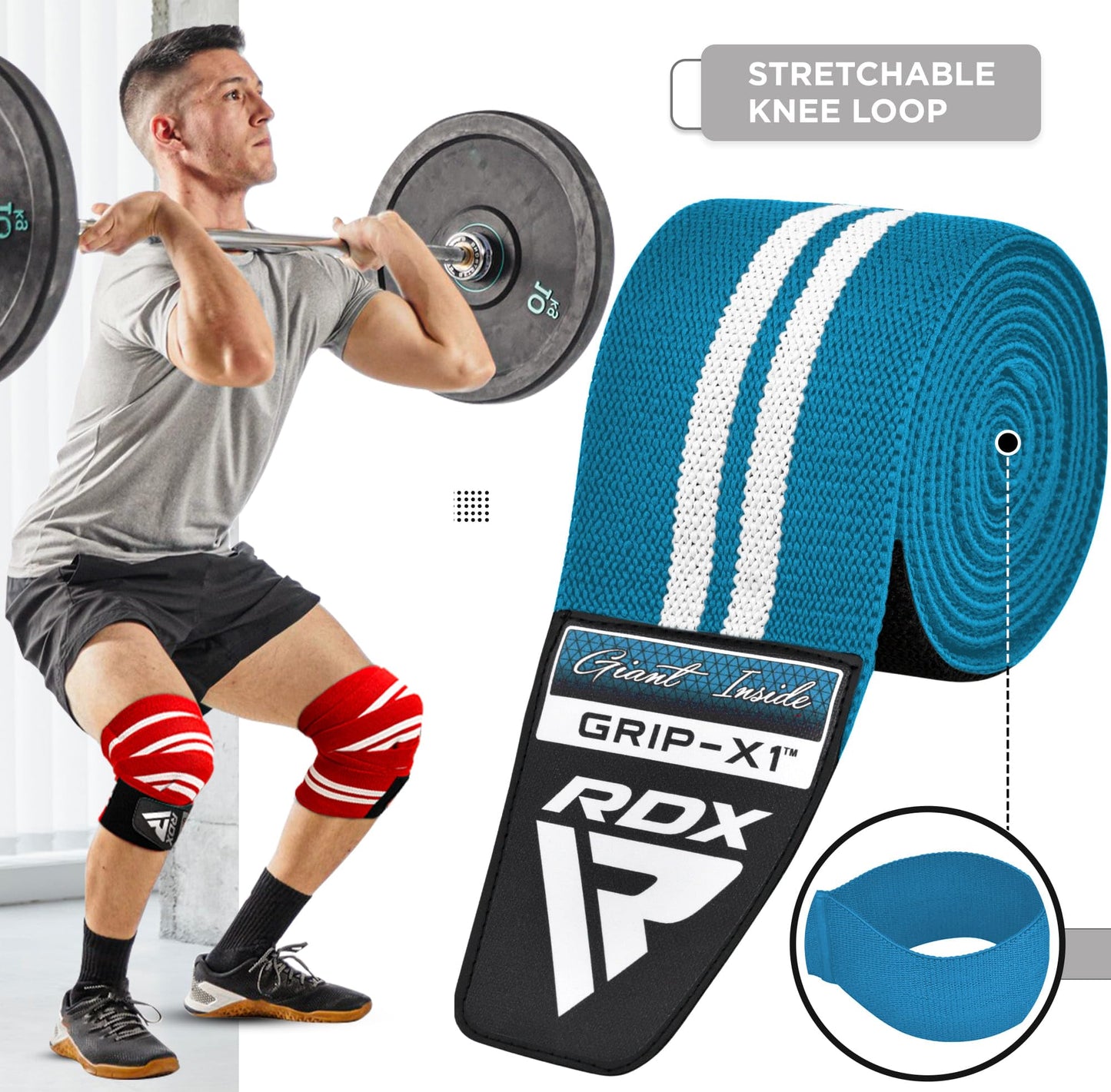 RDX Knee Wraps Pair Weightlifting, 78” Elasticated Straps for Gym Workout Fitness Squats Powerlifting Leg Press Bodybuilding
