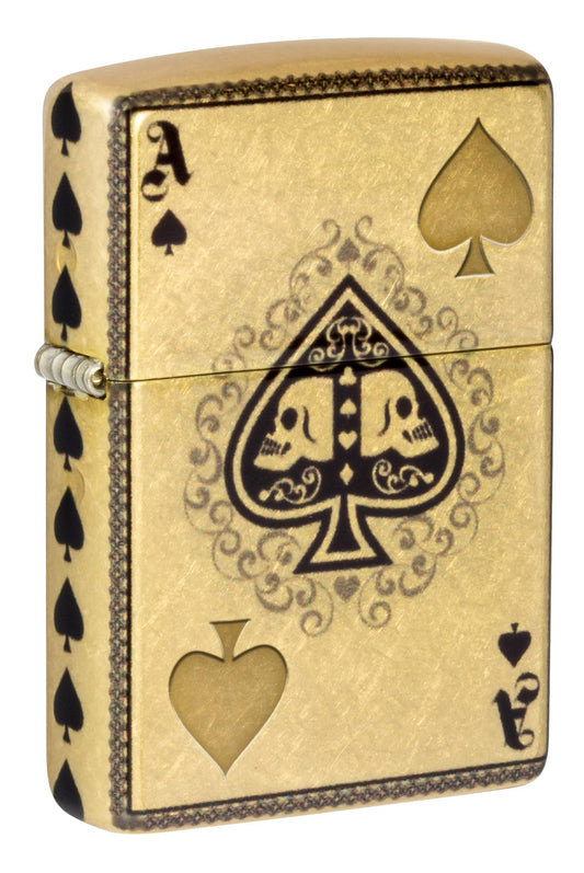 Zippo Ace of Skulls Design 540 Tumbled Brass Pocket Lighter