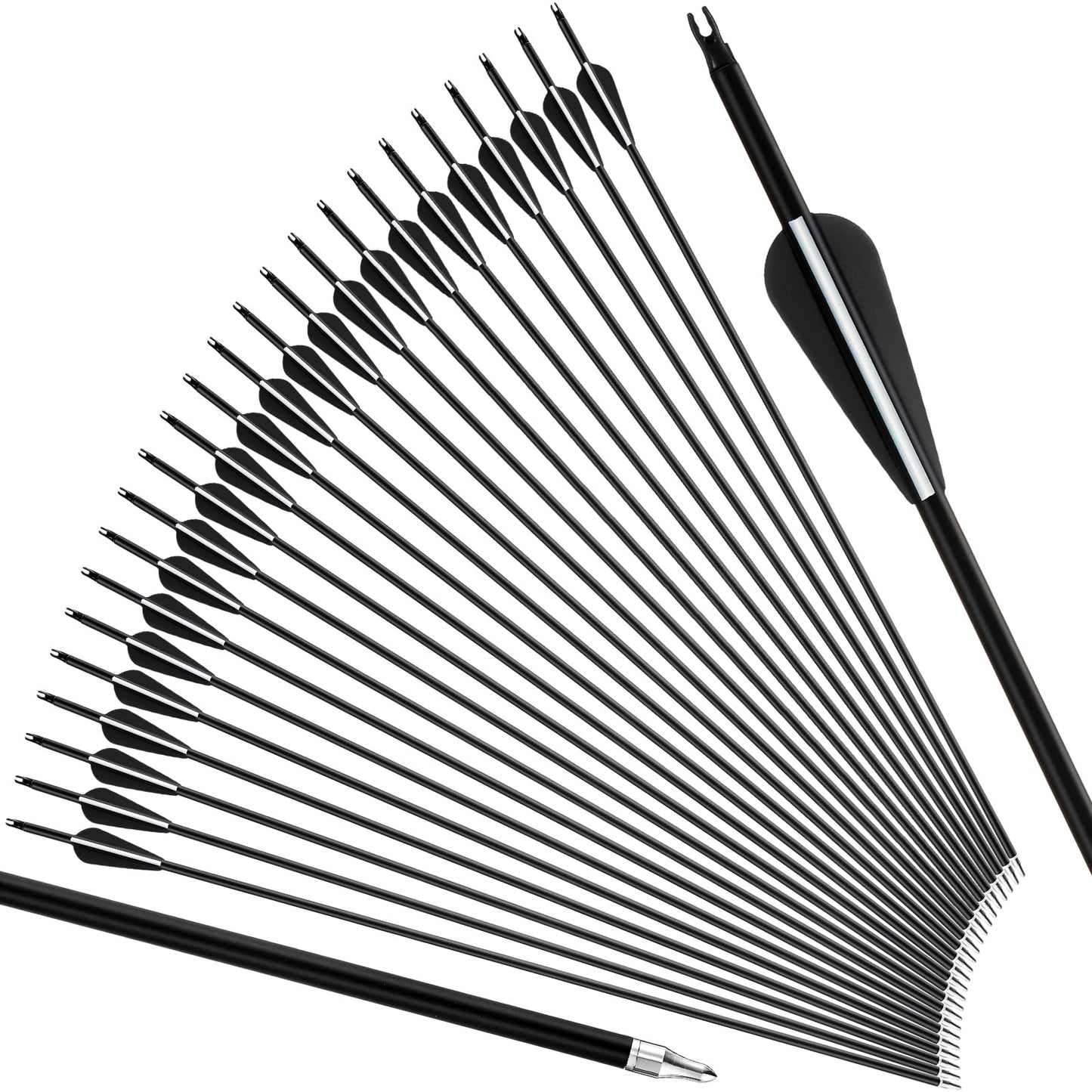 Arrowbash 24 Pcs 31.5 Inch Arrows for Compound Bow Hunting Arrows Carbon Arrows with 3 Inch Plastic Arrow Feathers and Removable Tips 500-600 Spine Archery Target Arrows for Recurve Bow(Black)