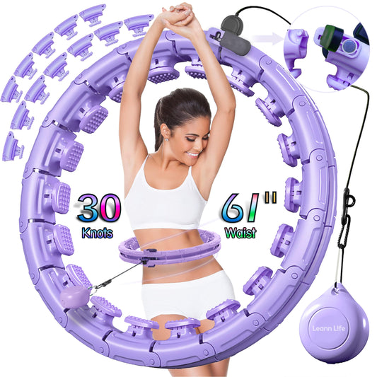 Leann L!fe U1-30 Knots Waist 56”, Magnetic Lock Smart Weighted Hula Hoop for Adults Weight Loss, Infinity Hoop Plus Size, Children Adult Home Outdoors, Fitness Exercise, Abdominal Toner,Light Purple