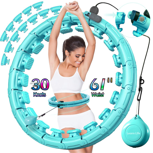 Leann L!fe U1-30 Knots Waist 61”, Magnetic Lock Smart Weighted Hula Hoop for Adults Weight Loss, Infinity Hoop Plus Size, Children Adult Home Outdoors, Fitness Exercise, Abdominal Toner, Light Green