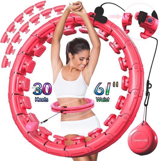 Leann L!fe U1-30 Knots Waist 56”, Magnetic Lock Smart Weighted Hula Hoop for Adults Weight Loss, Infinity Hoop Plus Size, Children Adult Home Outdoors, Fitness Exercise, Abdominal Toner,Pink
