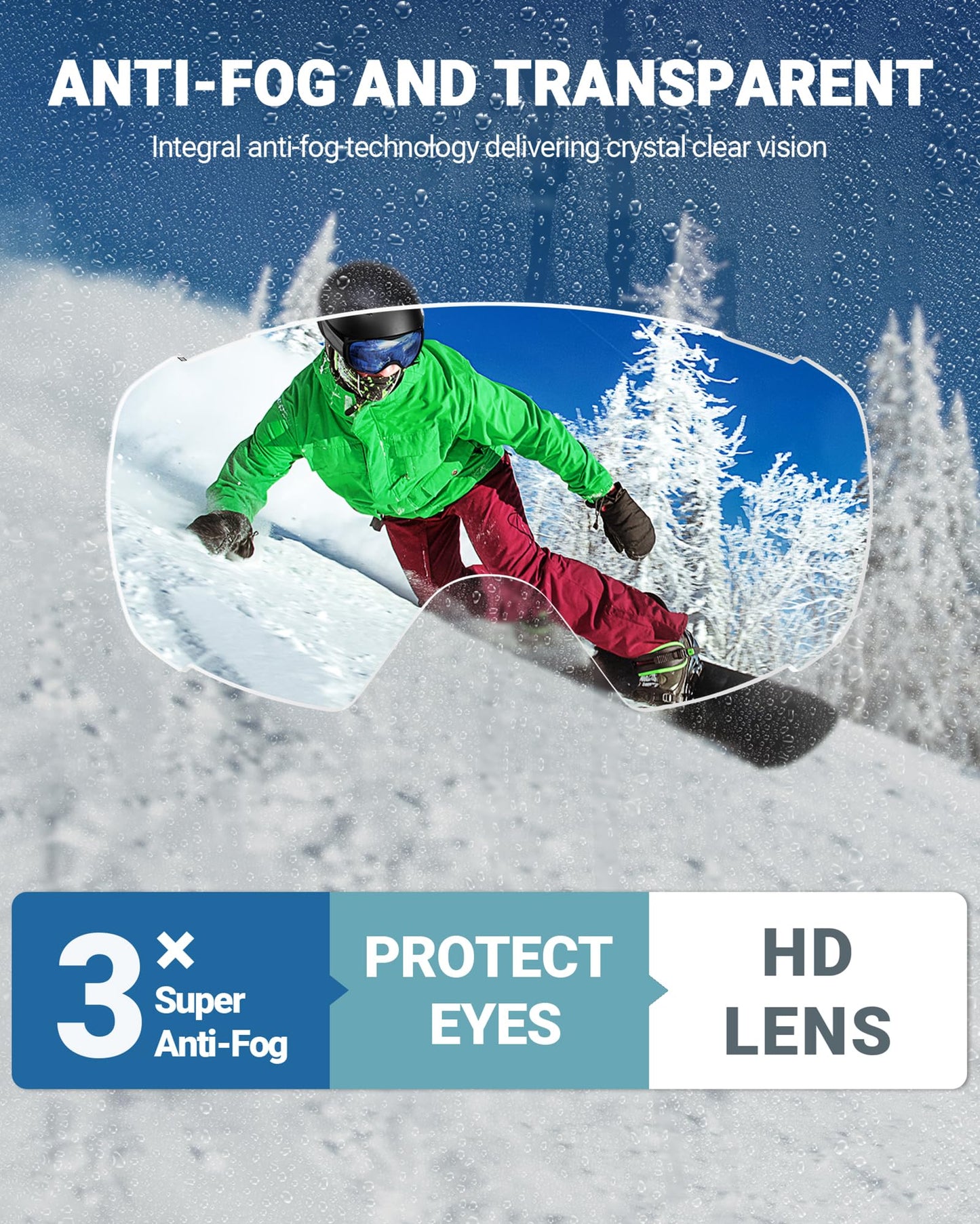 OutdoorMaster Ski Goggles with Cover Snowboard Snow Goggles OTG Anti-Fog for Youth Teenager, A06 Vlt 19.3%