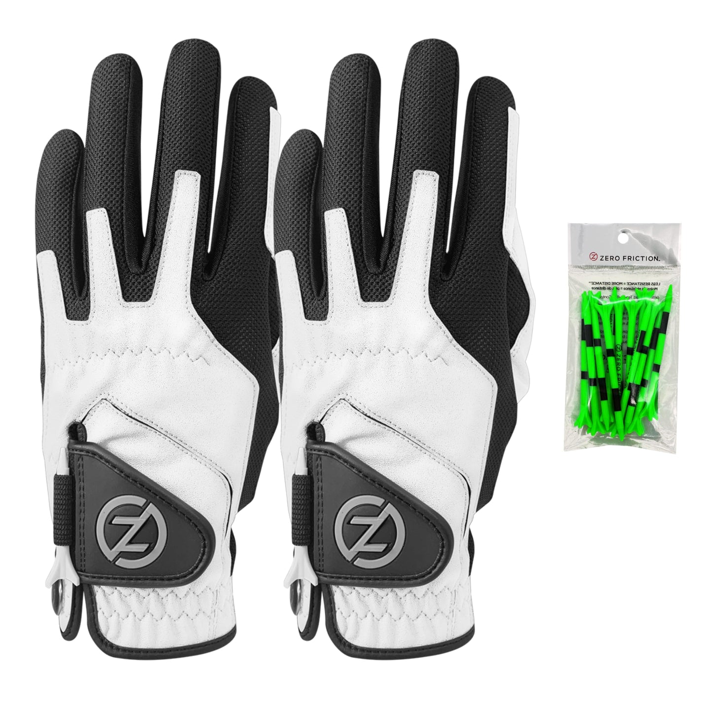 Zero Friction Male Men's Compression-Fit Synthetic Golf Glove (2 Pack), Universal Fit White/White, One Size, GL00112