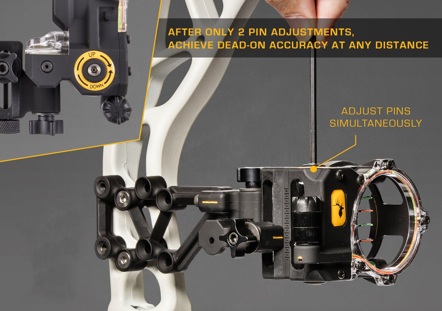 Trophy Ridge React H4 Bow Sight - 4 Pin Sight, Tool Less Windage and Elevation Adustability, 2nd Axis Leveling, Adjustable Click Light, Black