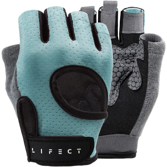 LIFECT Essential Breathable Workout Gloves, Knuckle Weight Lifting Fingerless Gym Exercise Gloves with Curved Open Back, for Powerlifting, Crossfit, Women and Men (Blue, Medium)