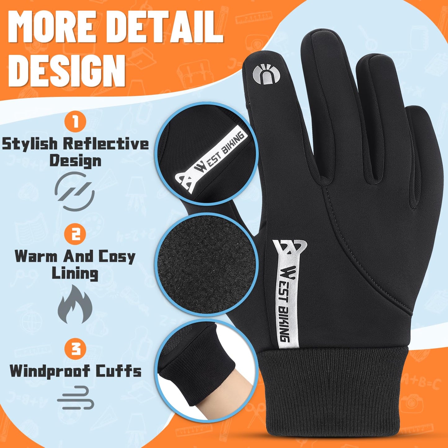 West Biking Kids Winter Gloves Touchscreen Cycling Gloves Windproof Thermal Non-Slip Sports Kids Gloves Cold Weather Mittens of Age 2-12 for Cycling Bike Riding Hiking Outdoor Boys Girls