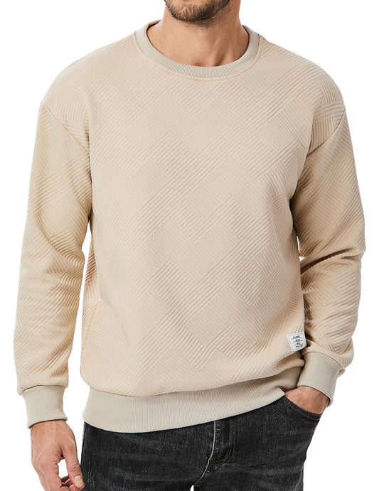 JMIERR Men's Crewneck Sweatshirt Casual Long Sleeve Geometric Texture Sweatshirts Fashion Fall Winter Pullover Shirts, US46(XL), 01 Beige