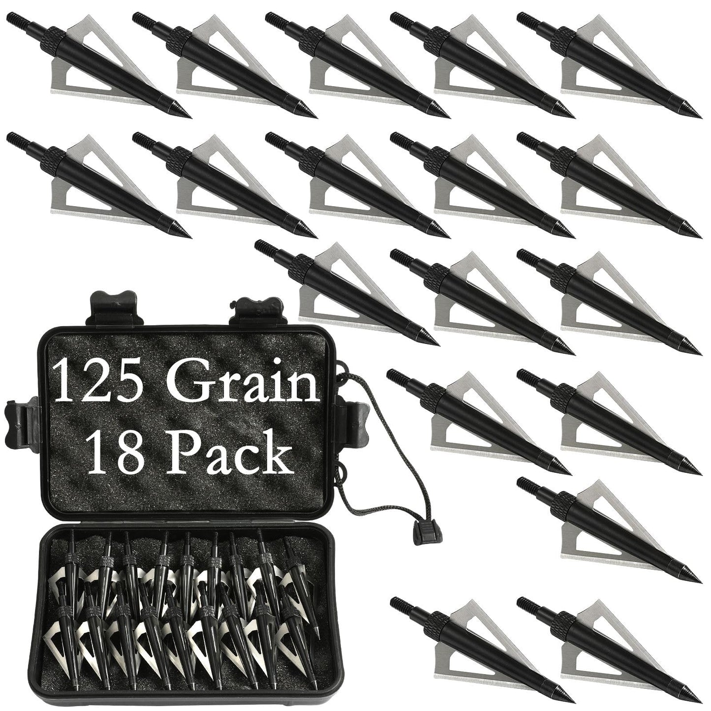 Aiskaer 18 Pack Hunting Broadheads, 125 Grain Arrow Heads Hunting, 3 Blades Archery Broadheads Archery Arrows Hunting Points Metal Tips for Compound Bow and Traditional Bow