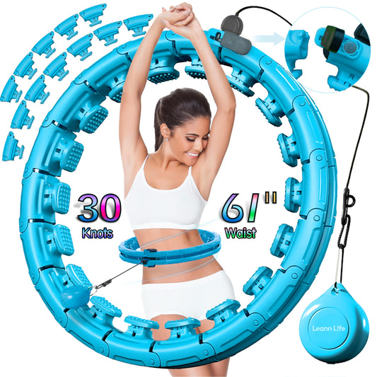 Leann L!fe U1-30 Knots Waist 61”, Magnetic Lock Smart Weighted Hula Hoop for Adults Weight Loss, Infinity Hoop Plus Size, Children Adult Home Outdoors, Fitness Exercise, Abdominal Toner, Blue
