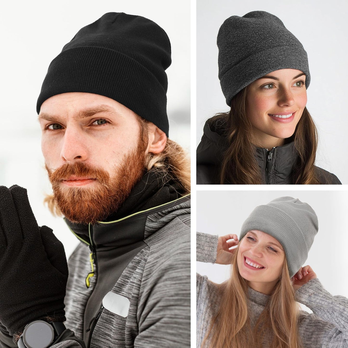 KUIRAN 3 Pack Satin Lined Beanie Hats for Women Men Knit Acrylic Beanie Winter Hat Silk Lining