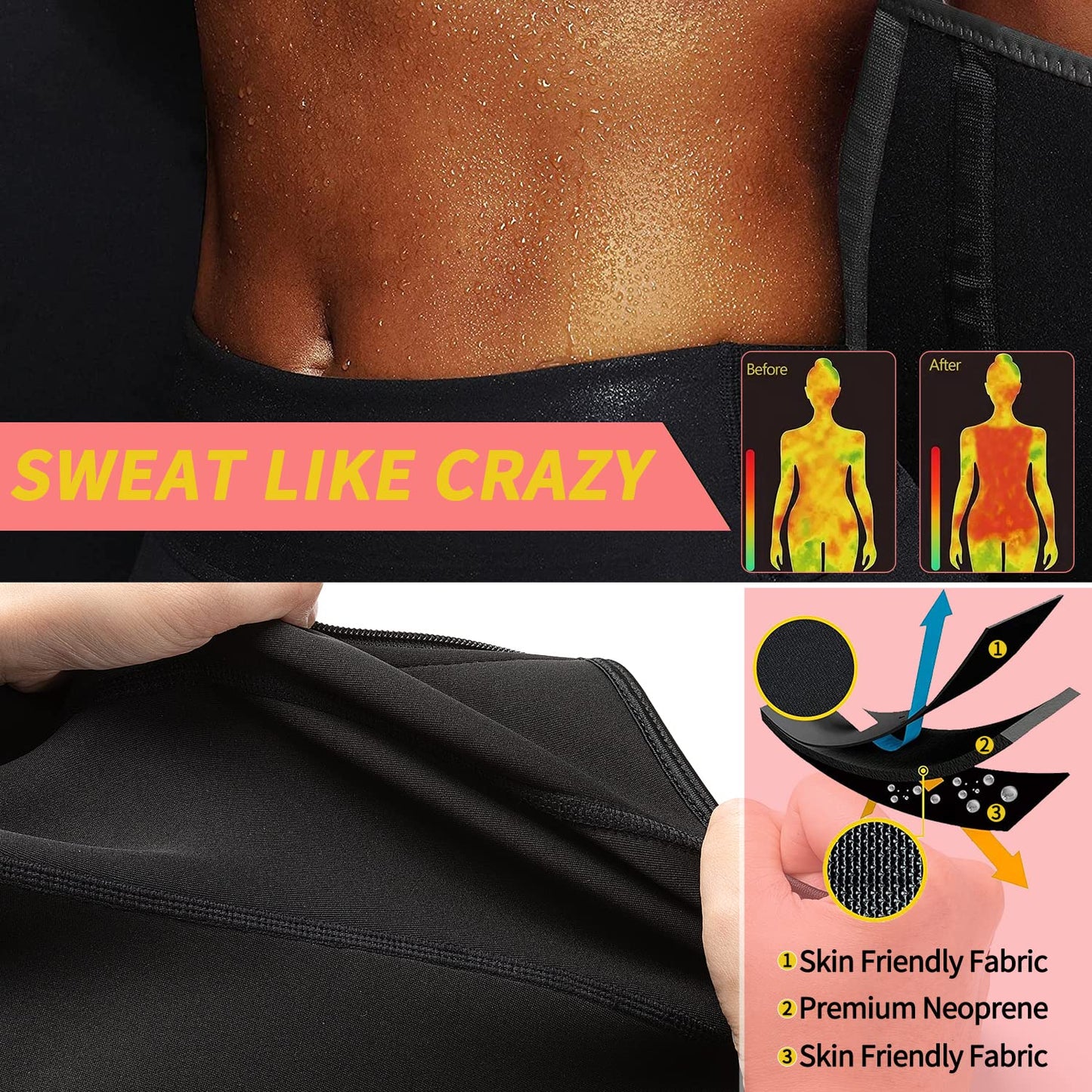 KIWI RATA Neoprene Sauna Waist Trainer Corset Sweat Belt with 2 Straps for Women X-bones Compression Workout Fitness Double Trimmer Belts,#3 Hooks Grey,X-Small