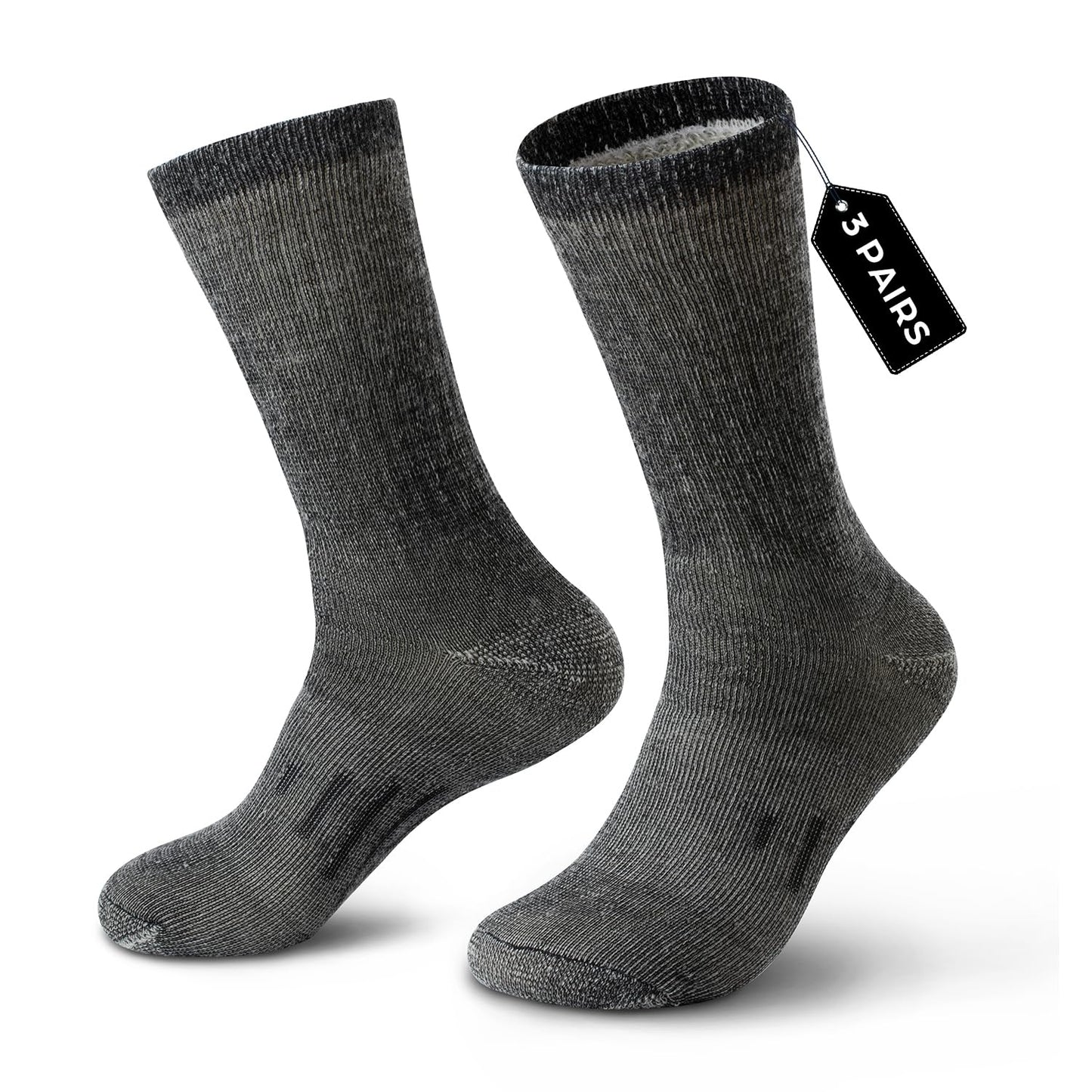 DG Hill 3 Pairs 80% Merino Wool Socks for Men and Women, Warm Thermal Wool Socks For Hiking, Crew Style, Moisture Wicking