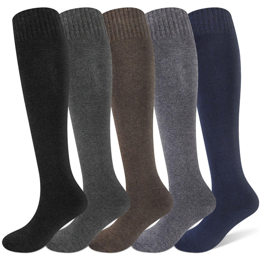 Justay 5 Pairs Womens Knee High Socks Winter Warm Tall Boot Socks Soft Thermal Knit Long Socks for Women Gifts