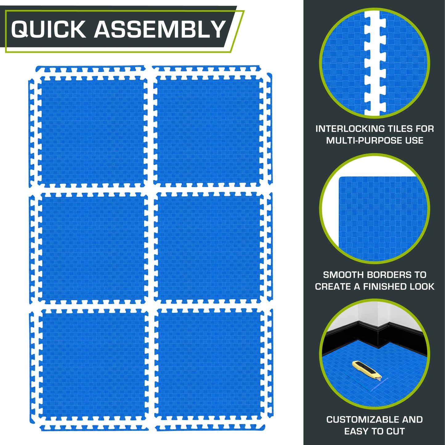 ProsourceFit Exercise Puzzle Mat 1-in, Checkered EVA Foam Floor Tiles w/Non-Slip Texture, Gym Mat w/Interlocking Foam Tiles for Adjustable Surface, Shock Absorbing, Waterproof Gym Flooring, Blue