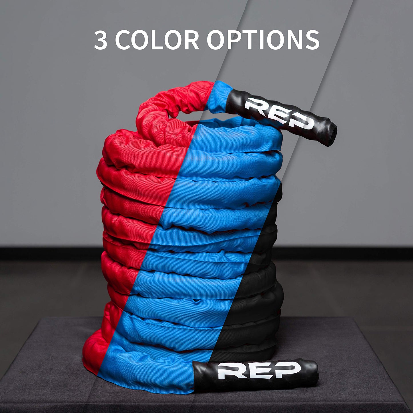REP Battle Ropes - PolyDacron Battle Rope for Strength and Conditioning Workouts – 1.5" and 2" Diameter, 30ft, 40ft, 50ft Lengths with Optional Cover Sleeve (Black, 1.5 inch x 30 ft)