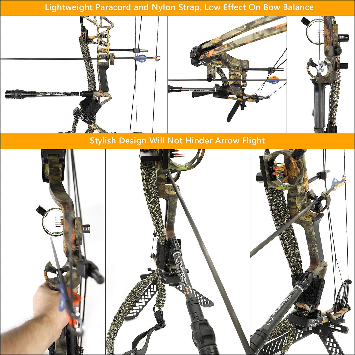 Sunya Paracord Compound Bow Sling with V2 Upgraded Magnetic Connection System. Lightweight Hands Free Shoulder Carrying Sling for Bow Hunting, Field Archery and 3D (Mathews Metal Green)