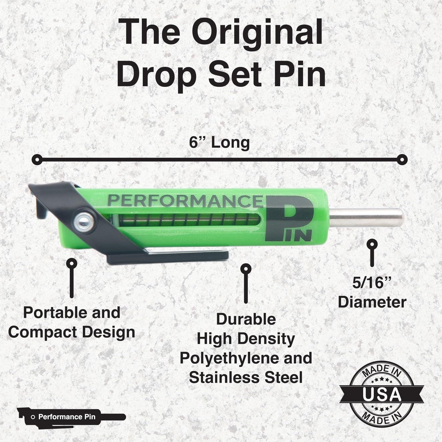 PERFORMANCE PIN The Original Drop Set Pins for Gym | One More Rep with Weight Stack Pins | Instant Transition to Lower Weights for More Reps | Proudly Made in America | 5/16" Pin | Green