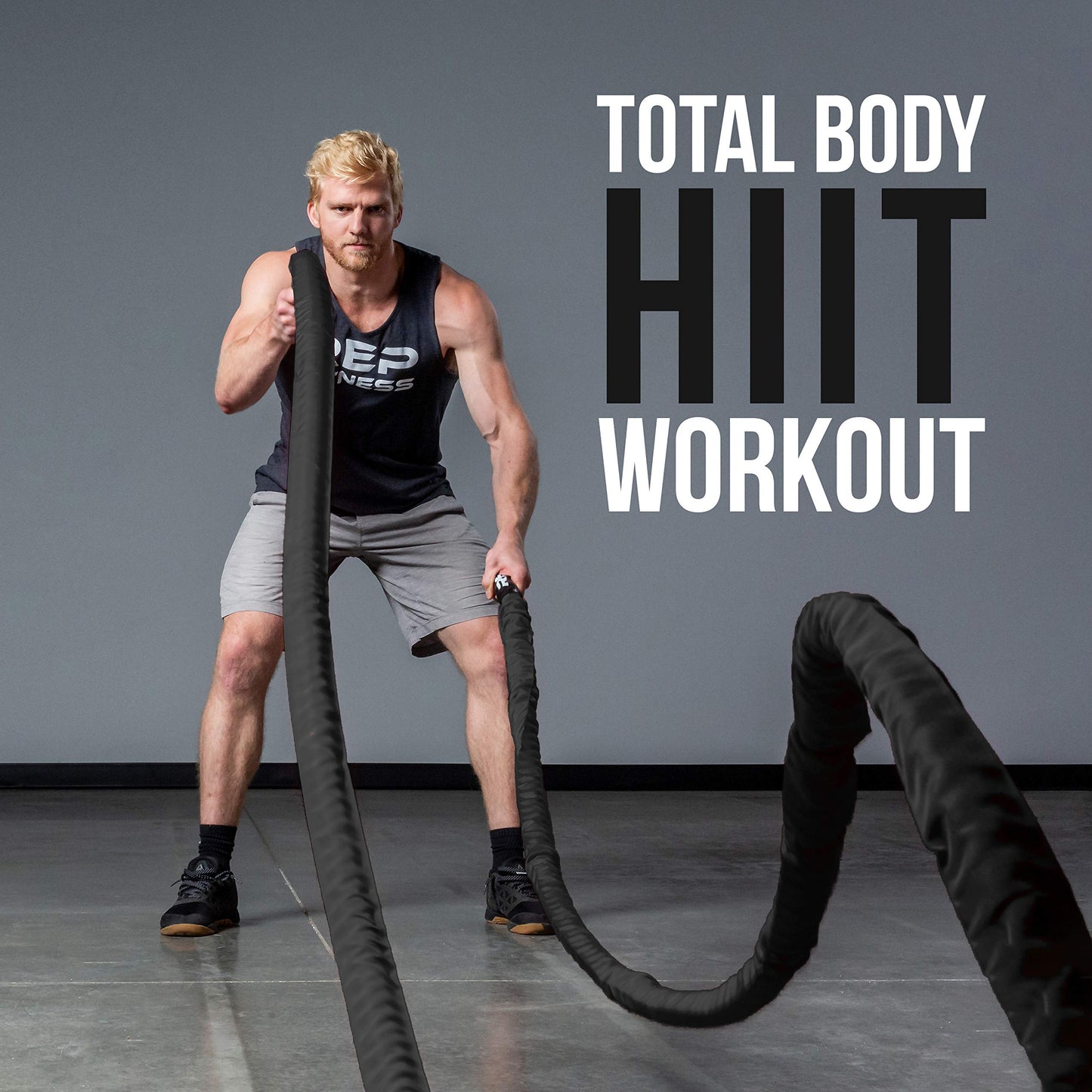 REP Battle Ropes - PolyDacron Battle Rope for Strength and Conditioning Workouts – 1.5" and 2" Diameter, 30ft, 40ft, 50ft Lengths with Optional Cover Sleeve (Black, 1.5 inch x 30 ft)
