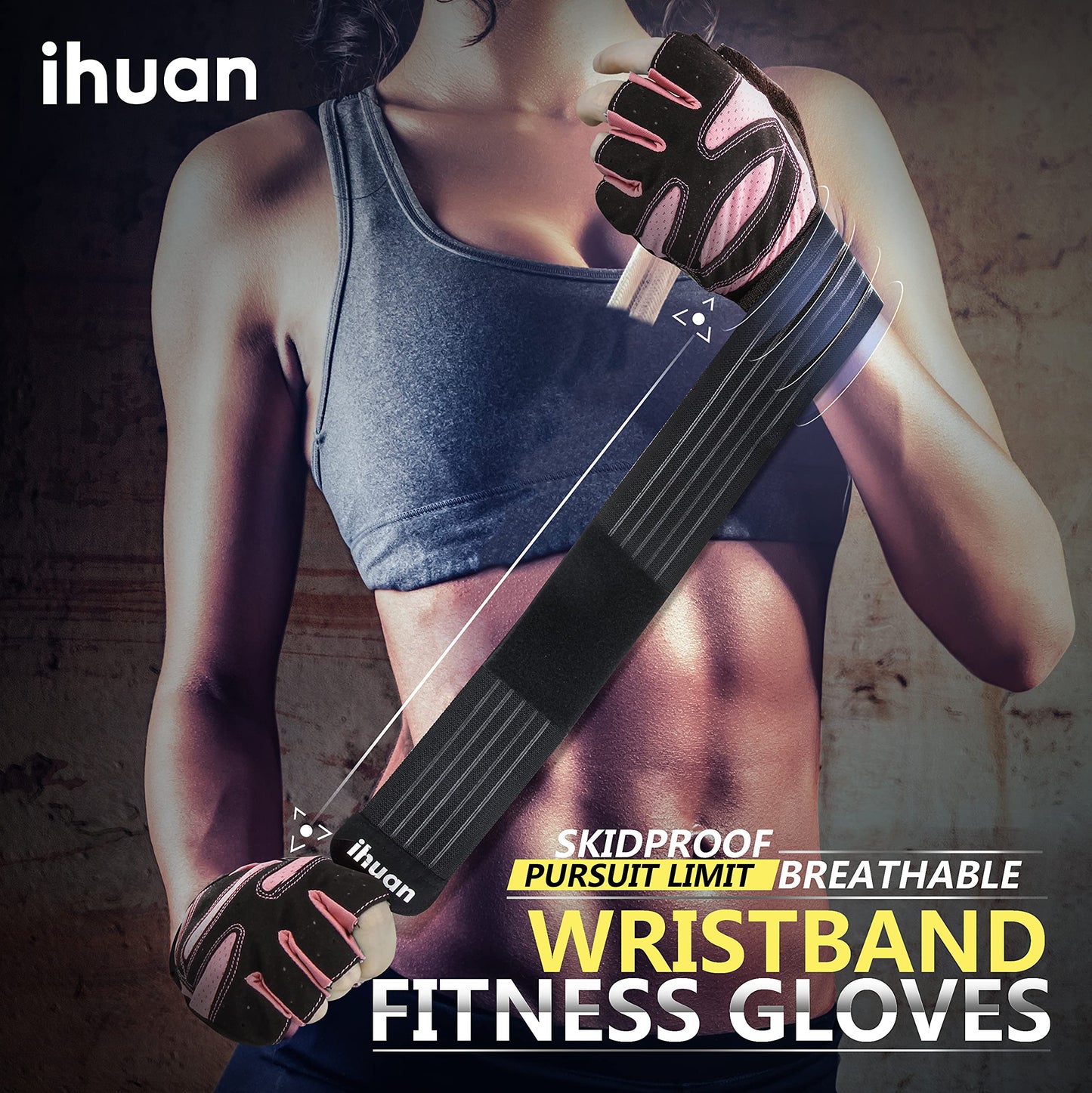 ihuan Ventilated Weight Lifting Gym Workout Gloves Full Finger with Wrist Wrap Support for Men & Women, Full Palm Protection, for Weightlifting, Training, Fitness, Hanging, Pull ups