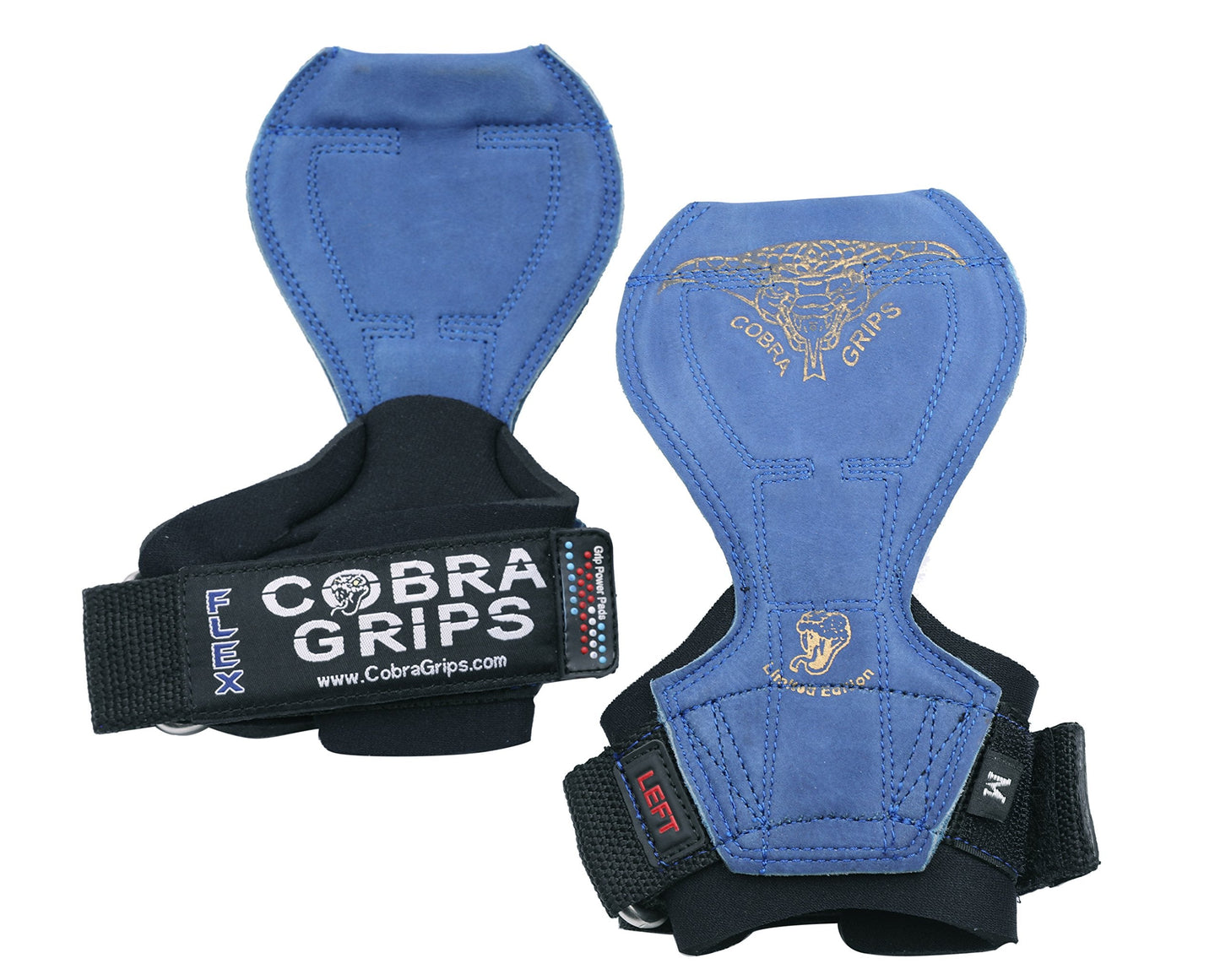 2018 Cobra Grips Flex Model Weight Lifting Gloves Heavy Duty Straps Alternative Power Lifting Hooks Best for Deadlifts with Padded Wrist Wrap Support Bodybuilding (Medium, Blue Leather)