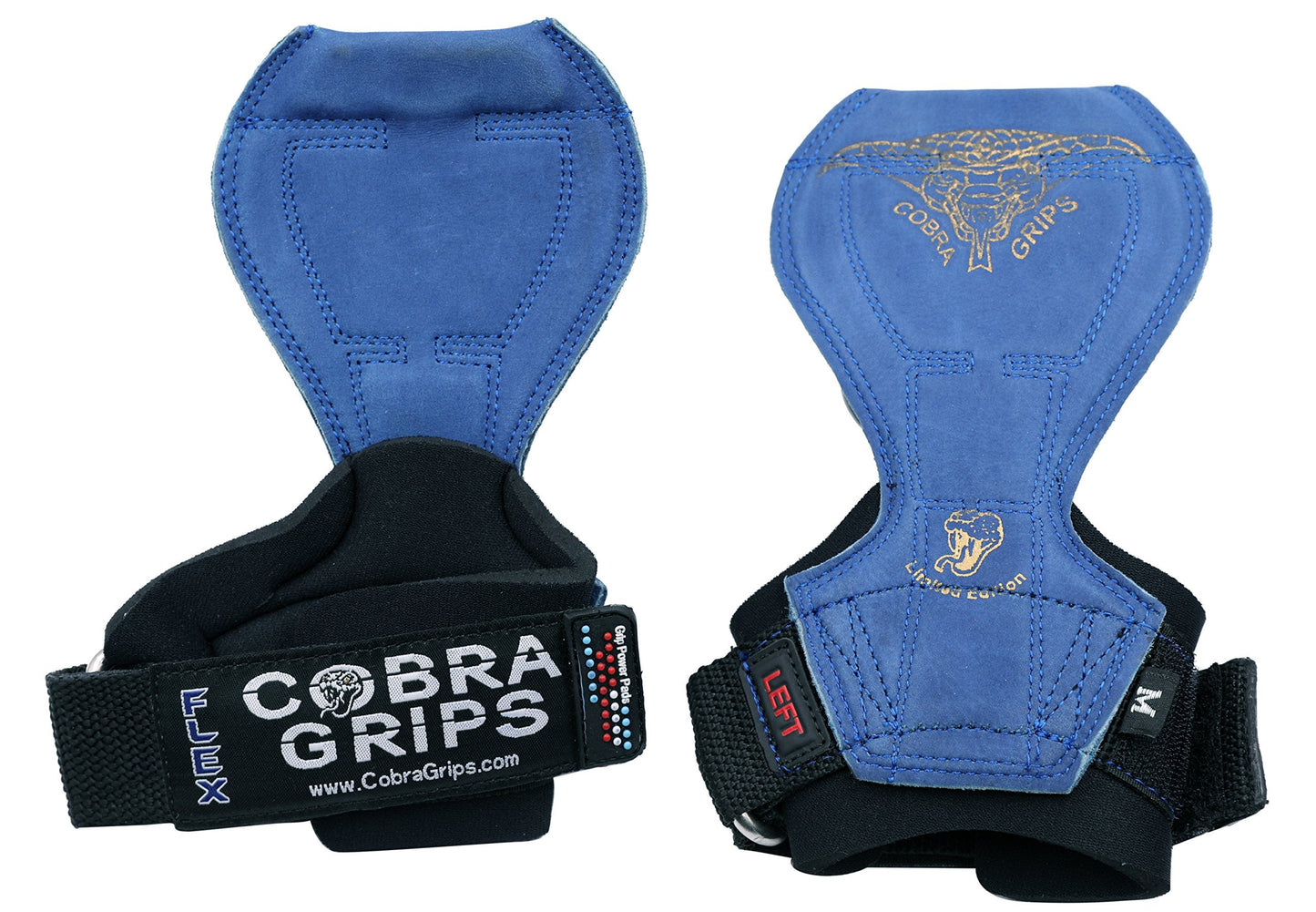 2018 Cobra Grips Flex Model Weight Lifting Gloves Heavy Duty Straps Alternative Power Lifting Hooks Best for Deadlifts with Padded Wrist Wrap Support Bodybuilding (Medium, Blue Leather)