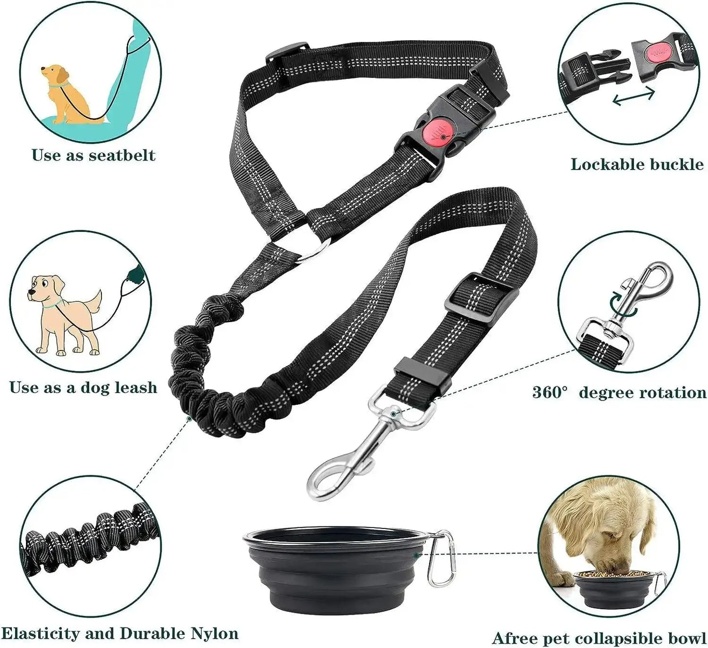 Reflective Adjustable Dog Car Belt